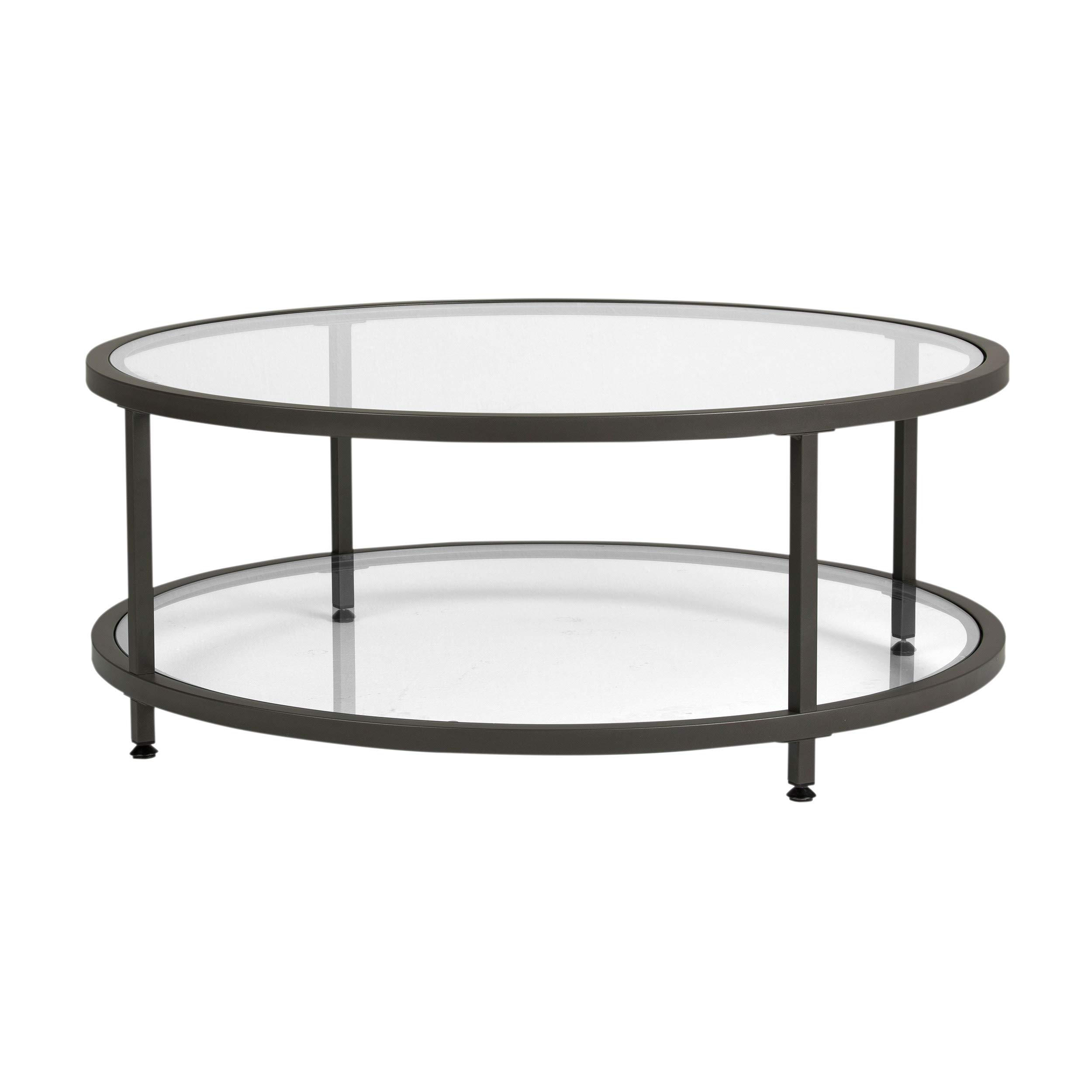 Studio Designs Camber Round Glass Coffee Table in Pewter with Clear Glass Top - Modern Living Room Center Table for Small Spaces, Home Decor & Entertaining (Model 71003)