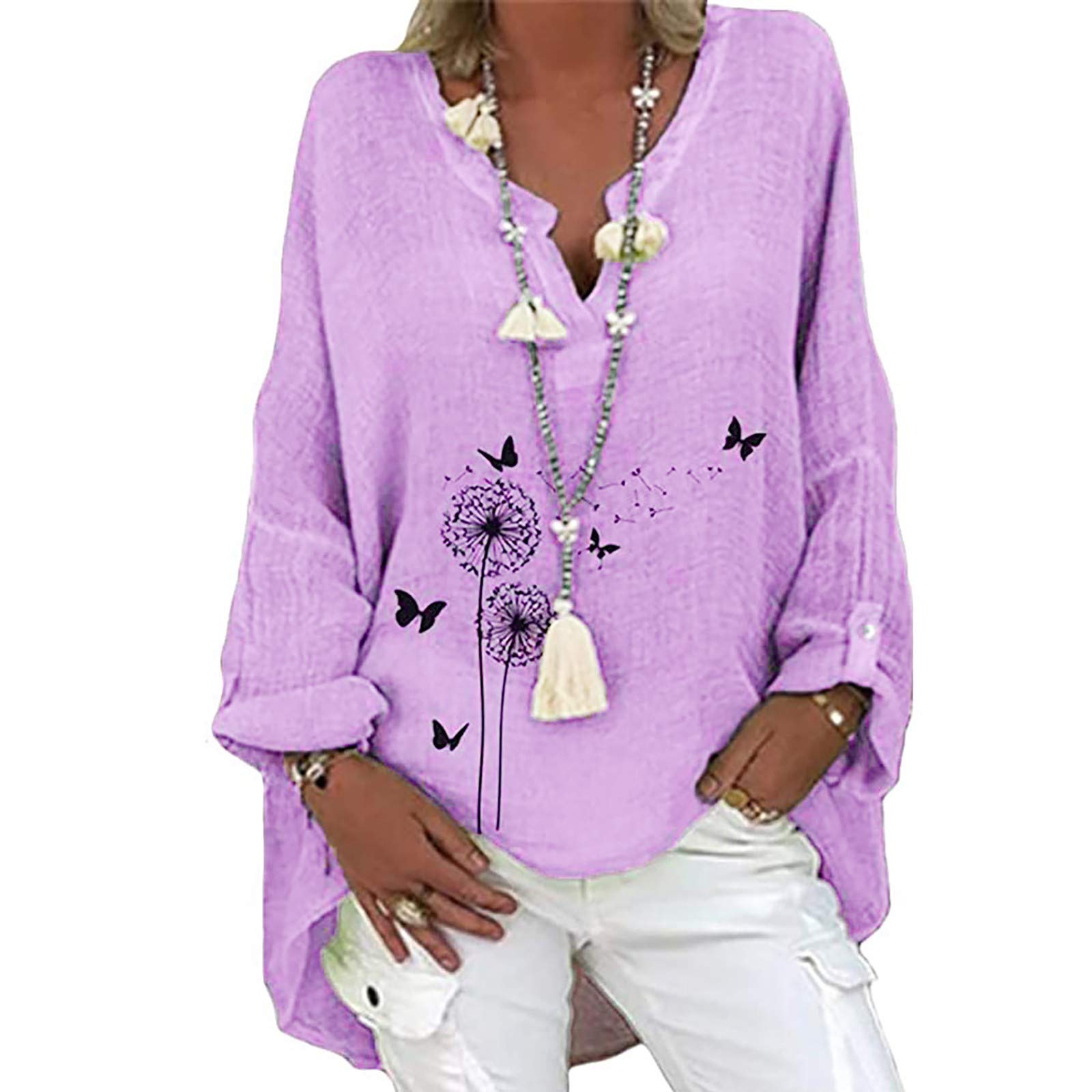 2024 Women's Summer Tops - V-Neck Dolman Tunic Casual Shirt with Ruched Sides, Loose Blouson Tee for Beach, Vacation & Everyday Wear