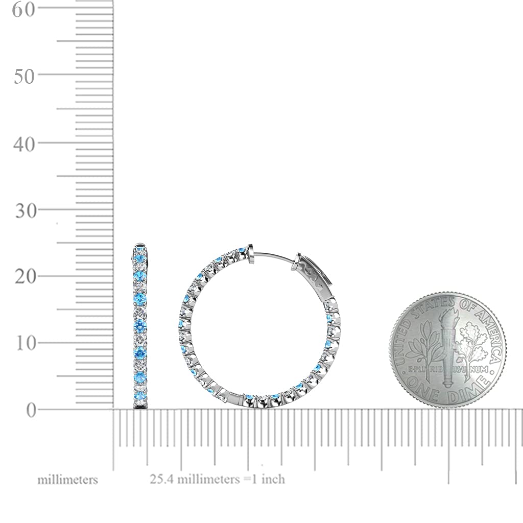 14K White Gold Blue Topaz & Natural Diamond Inside-Out Hoop Earrings 1.43 ctw - Elegant Jewelry for Women, Perfect for Weddings, Parties & Special Occasions