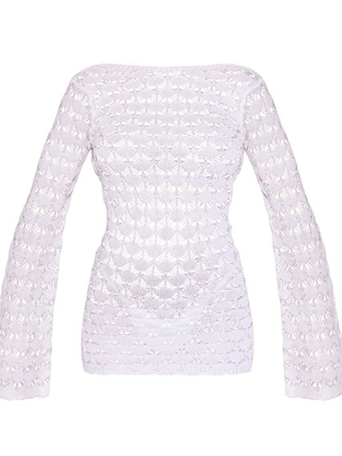 Elegant Backless Hollow Out Long Sleeve Crochet Knitted Tunic - Women's Beach Cover Up Dress | Perfect for Summer Vacations, Pool Parties & Boho Fashion