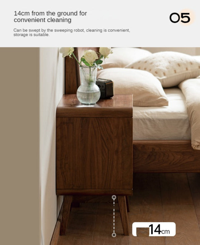 Black Walnut Solid Wood Modern Nightstand - Small Bedside Table with Storage Drawer for Bedroom, Living Room, or Office