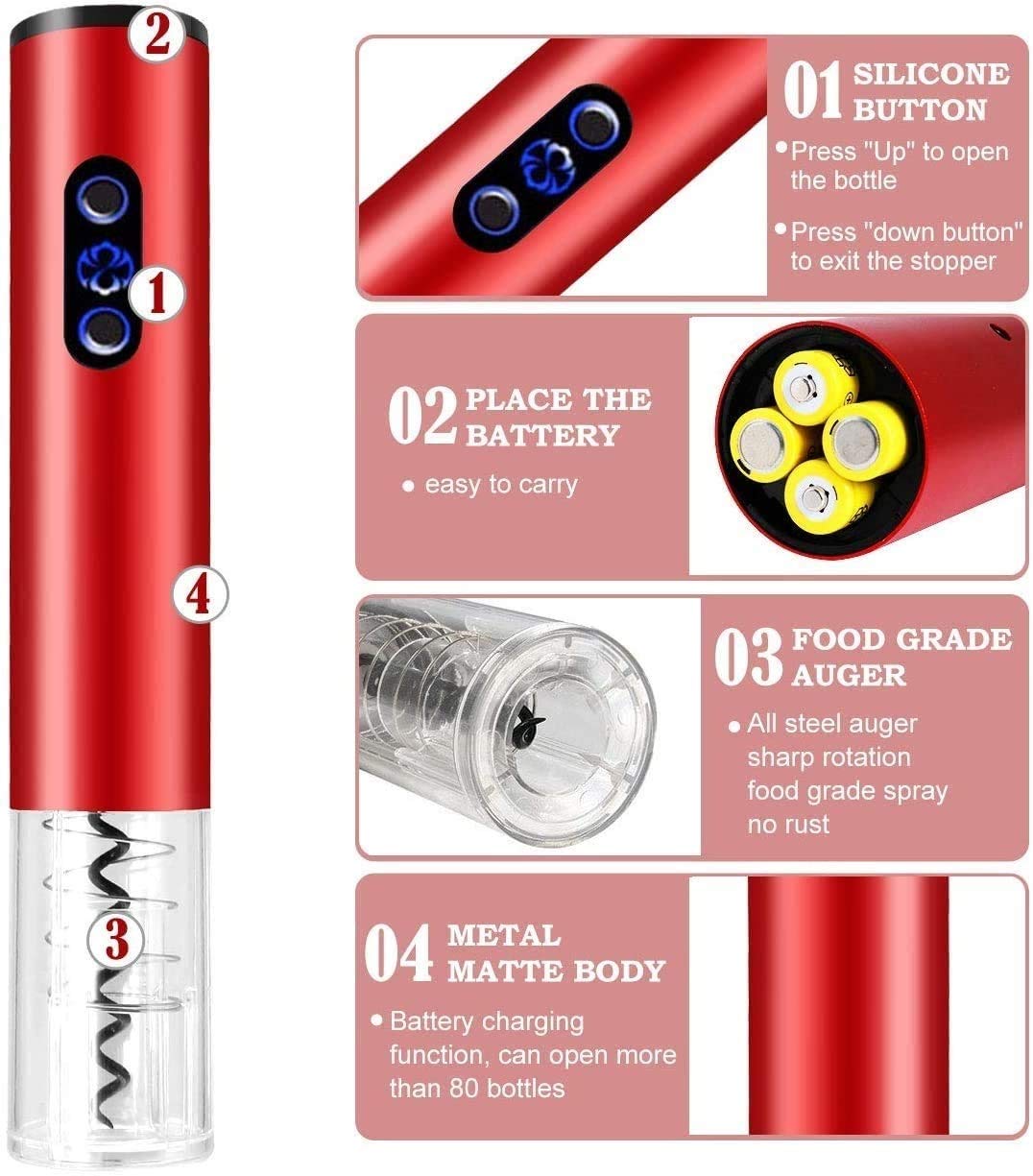 Electric Wine Opener - Automatic Wine Bottle Corkscrew with Foil Cutter, Rechargeable & Cordless for Easy Opening - Perfect for Home, Kitchen, Party, Bar & Wine Tasting Events