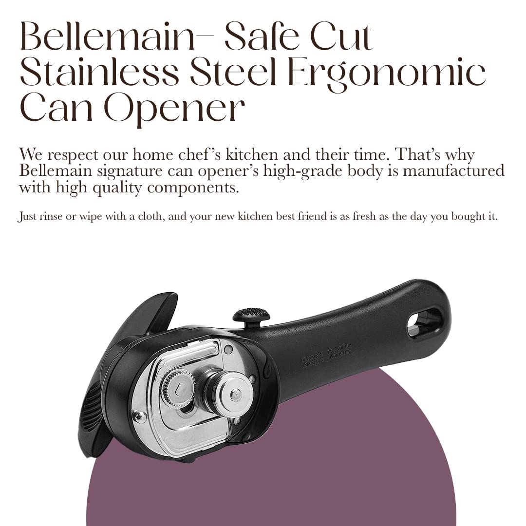 Bellemain Heavy Duty Stainless Steel Manual Can Opener - Ergonomic Handheld Kitchen Tool for Seniors with Smooth Edge & Safe Cutting - Perfect for Camping, Emergency Kits & Elderly Home Use