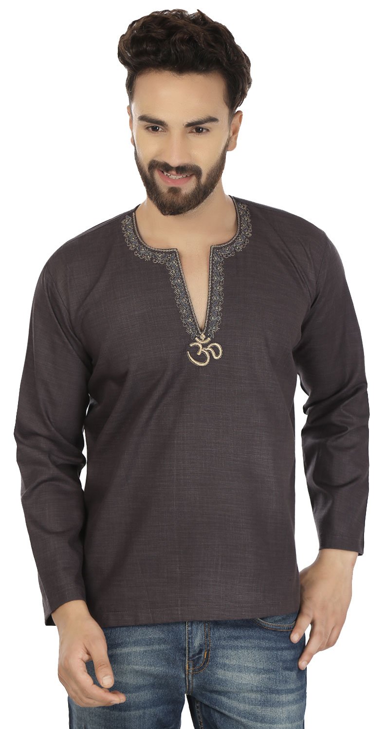 Men's Cotton Embroidered Short Kurta Shirt - Traditional Indian Fashion Wear for Casual Outings & Festive Celebrations