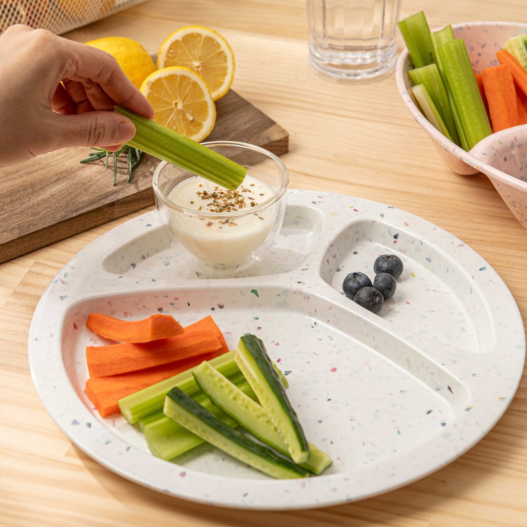 2PC Confetti Divided BBQ Plate - White | Durable Melamine Serving Plates for Outdoor Picnics, BBQs, and Parties
