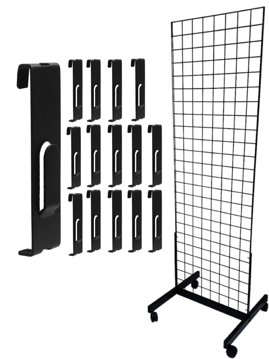 Black 2' x 6' Heavy Duty Commercial Grade Portable Gridwall Art Display Panel Kit with Picture Hooks - Perfect for Art Galleries, Trade Shows & Retail Store Displays