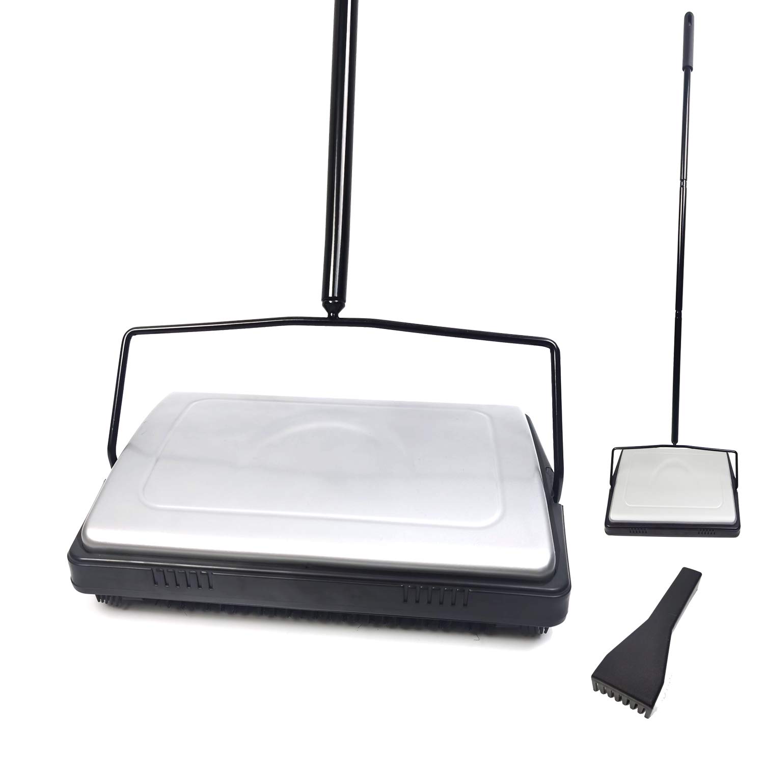 EZ SPARES Quiet Carpet Sweeper with Pig-Bristles - Strong Roller Brush for Home & Office Cleaning