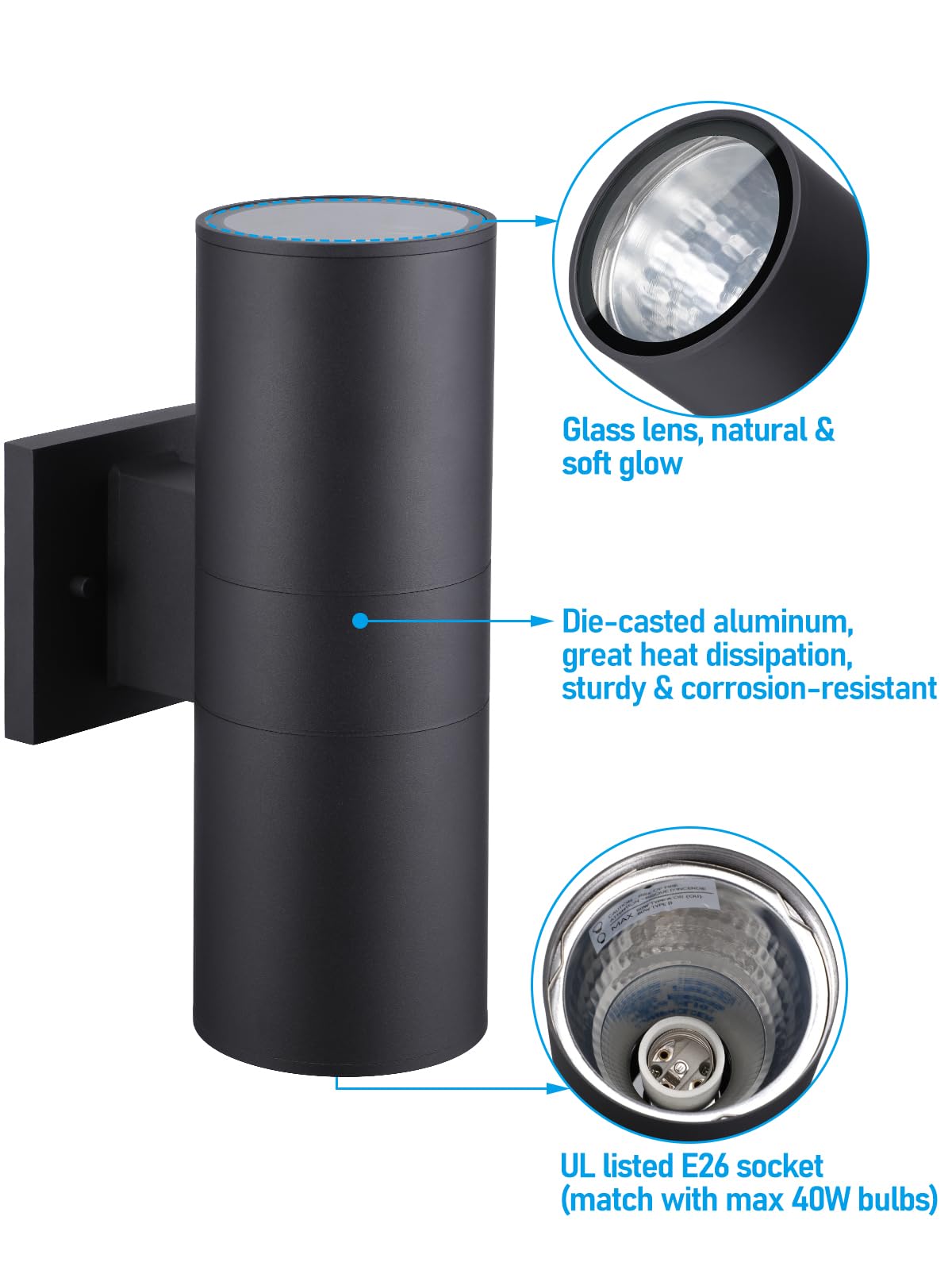 LEONLITE Modern Outdoor Cylinder Wall Lights 11.81