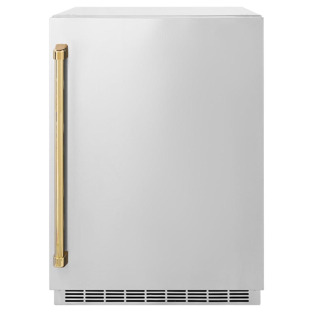 ZLINE Autograph Edition 24 Inch Touchstone 151 Can Beverage Refrigerator - Stainless Steel Door with Gold Handle for Home Bar, Office, or Kitchen (RBSOZ ST 24 G) - Perfect for Storing Beer, Wine, and Drinks
