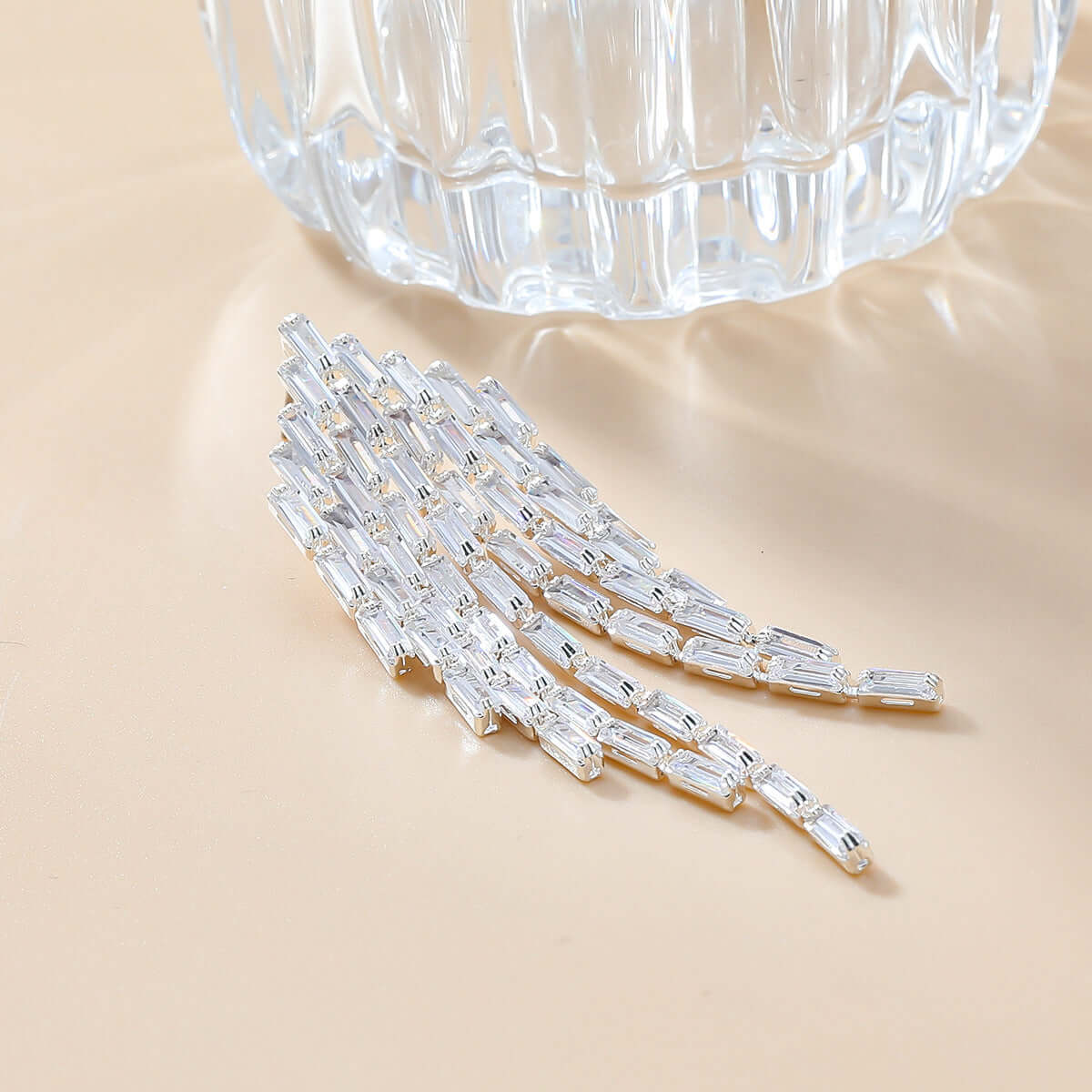 Sparkly Baguette CZ Tassel Waterfall Earrings for Women - Elegant Crystal Drop Dangle Earrings for Party, Wedding & Evening Wear | A7616