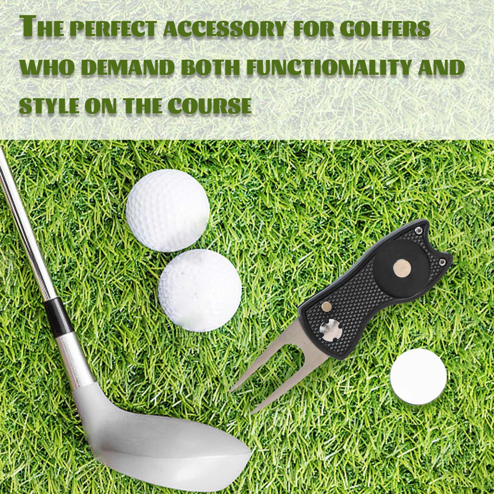 Foldable Golf Divot Repair Tool with Magnetic Ball Marker - Portable Golf Accessories for Course & Practice - Perfect Gift for Golf Lovers (Use on Greens, Driving Range & Tournaments)
