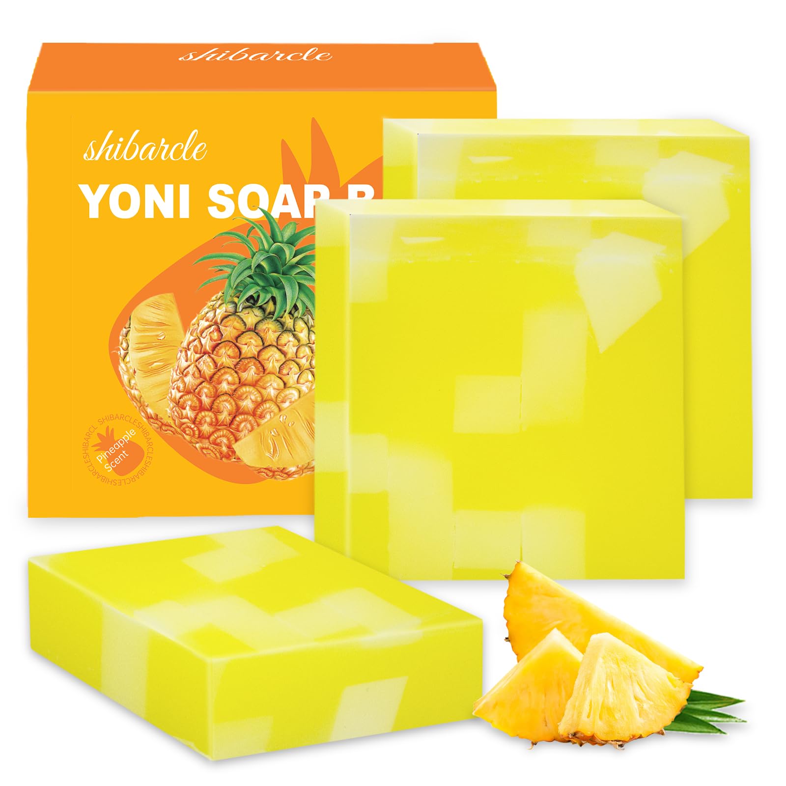 Organic Yoni Soap Bar 3-Pack - pH Balanced Feminine Wash for Women, Natural Vaginal Deodorant & Body Wash with Pineapple Extract | Handmade Intimate Soap for Daily Hygiene & Gentle Cleansing