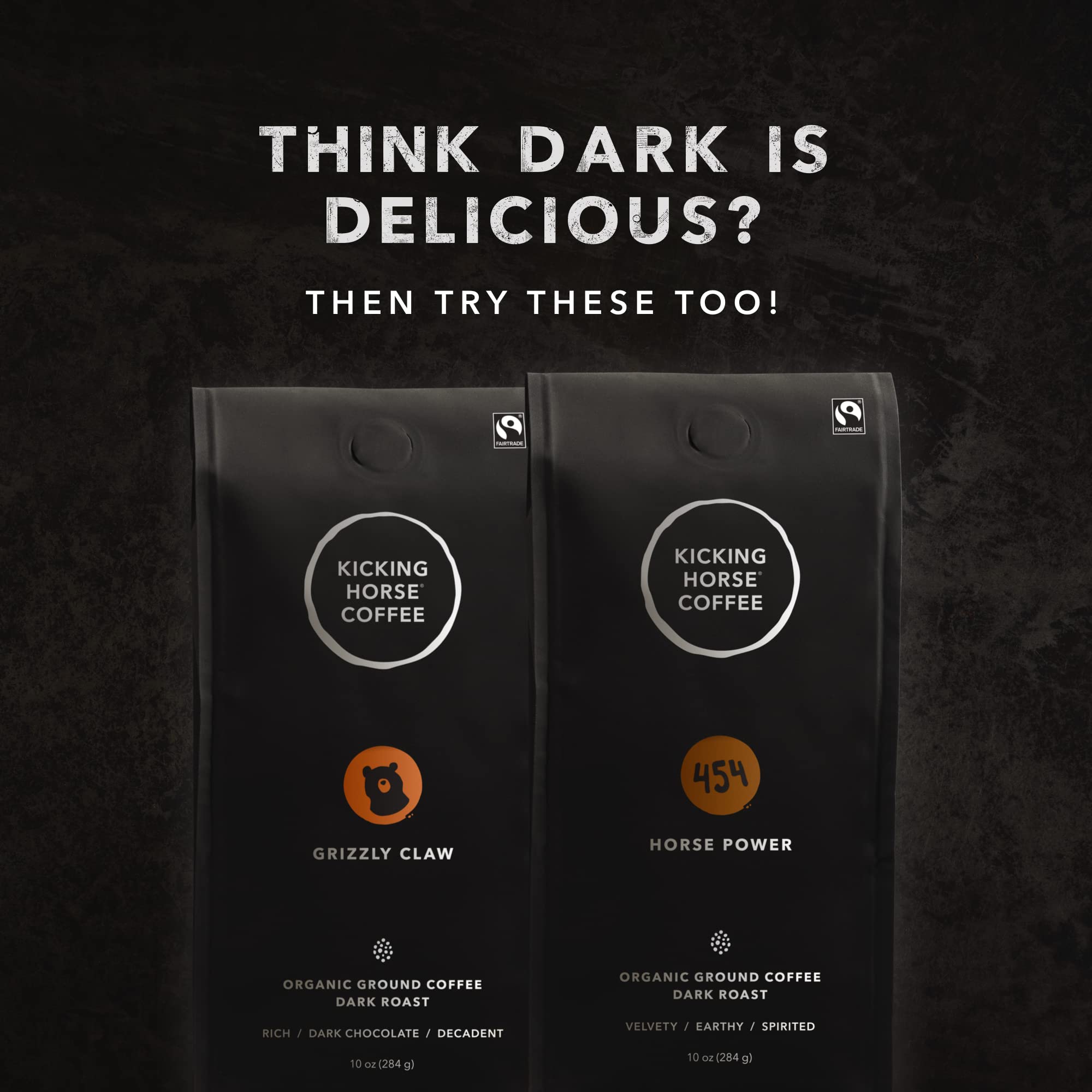 Organic Dark Roast Ground Coffee - Kicking Horse Kick Ass, 10 Oz | Fair Trade, Kosher Certified | Perfect for Home Brewing & Office Use