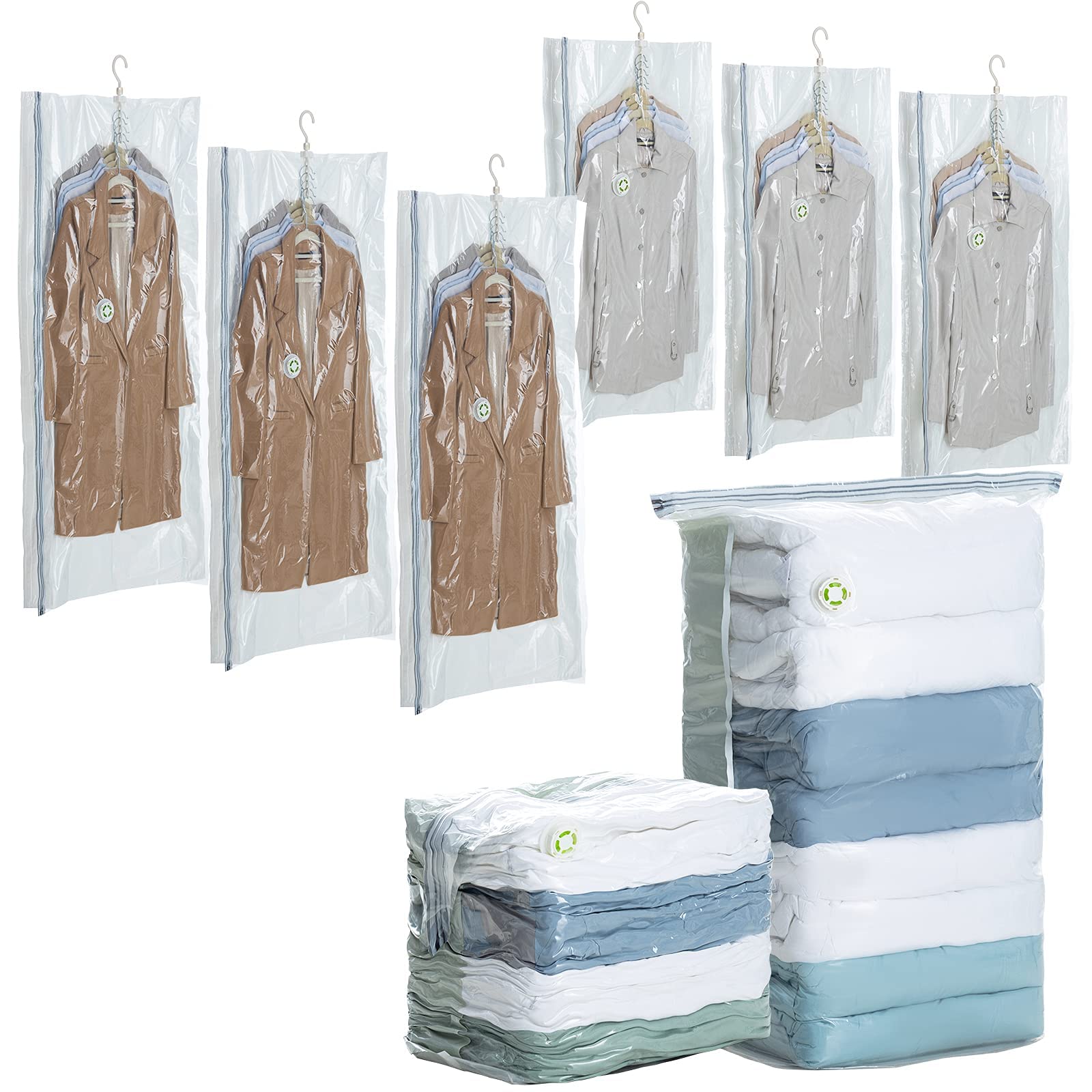 TAILI Hanging Vacuum Storage Bags 6 Pack & Cube Vacuum Storage Bags 8 Jumbo Pack - Space Saving Closet Organizer for Clothes, Blankets, Seasonal Items