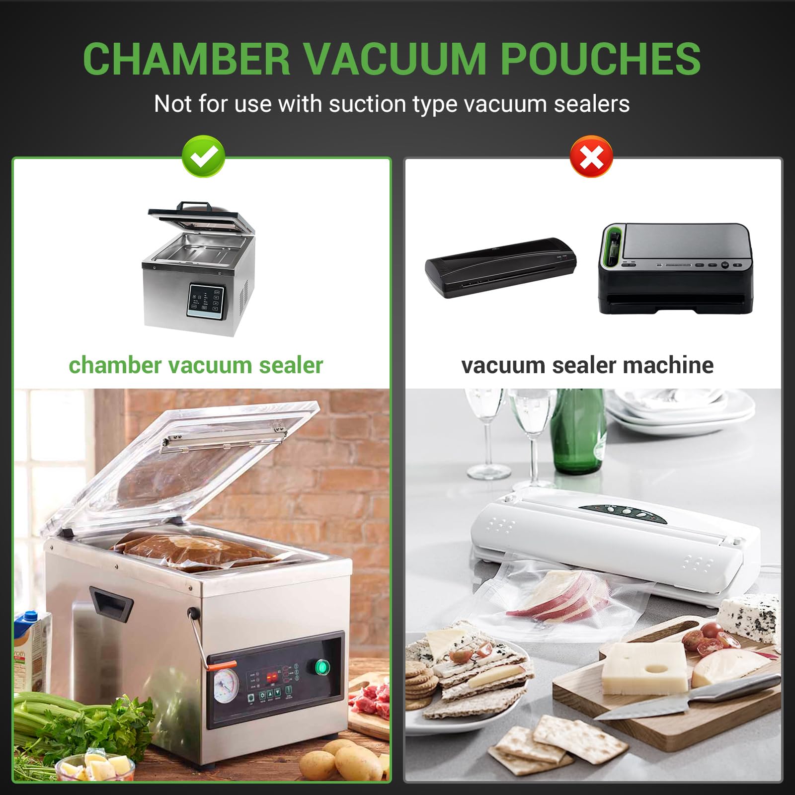 Premium Chamber Vacuum Sealer Bags 300 Count - 6x10, 8x12, 10x13 Inch - 3-Mil Thick BPA-Free Heavy Duty Vacuum Pouches for Food Storage, Sous Vide, Meal Prep & Commercial Kitchens