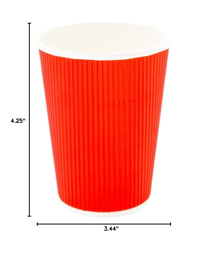 12oz Disposable Coffee Cups - 500 Pack Rippled Wall Hot Cups for Coffee, Tea, Hot Chocolate | Double Wall Insulated Red Paper Cups | Lids Sold Separately | Perfect for Restaurants, Cafes, Offices & Home Use