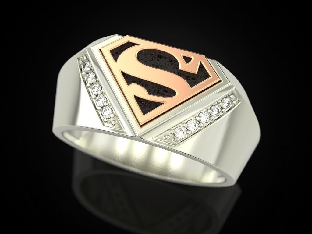 0.10 Ct Round Cut Black Diamond Men's Superhero Ring - 14K Gold Plated 925 Sterling Silver Handmade Signet Ring - Perfect Gift for Him - Ideal for Cosplay, Weddings & Special Occasions