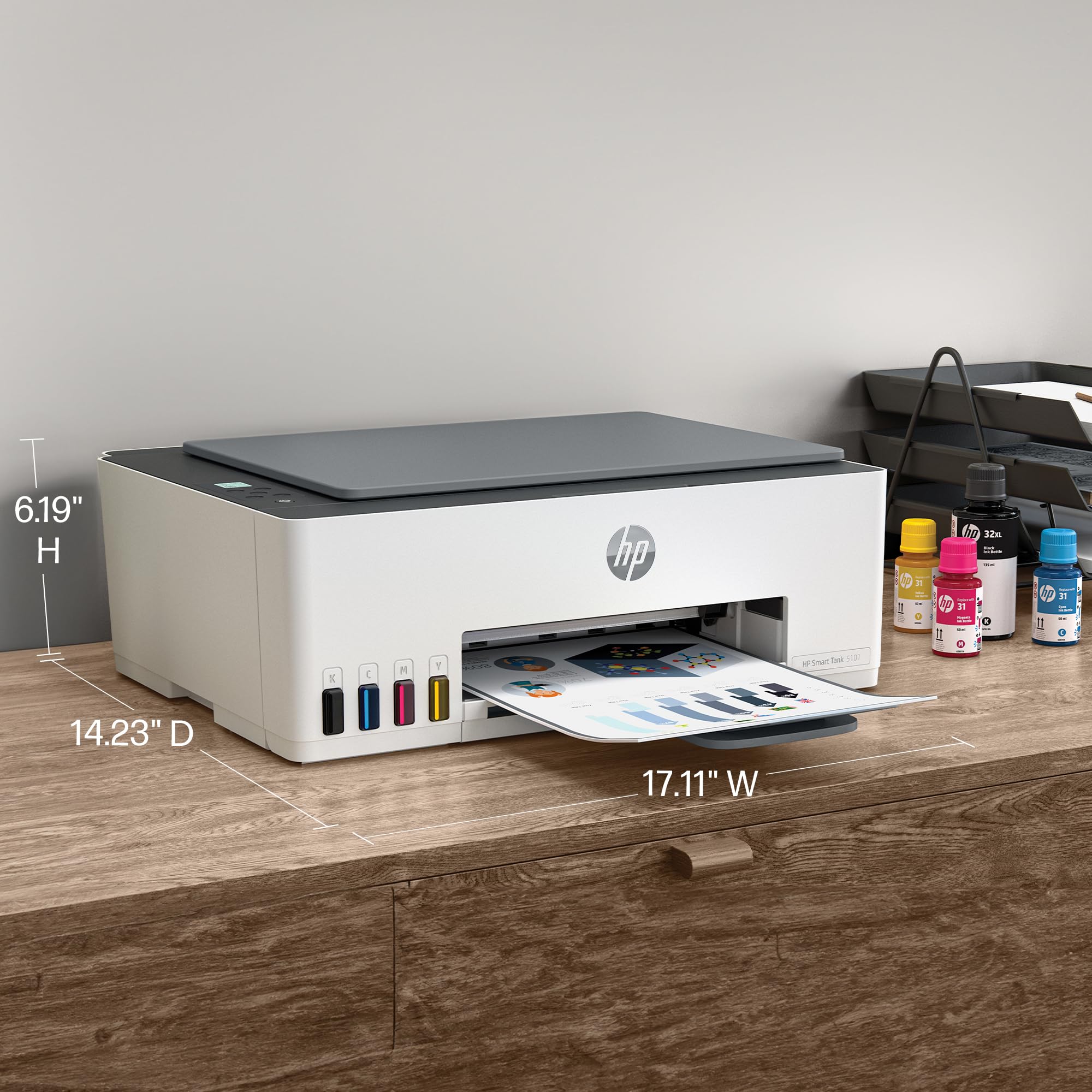 HP Smart Tank 5101 Wireless All-in-One Ink Tank Printer with 2 Years of Ink Included - Print, Scan, Copy - Best for Home & Office Use - Refillable Ink Tank System (1F3Y0A) - Perfect for Remote Work, School Projects, and Small Business Printing Needs