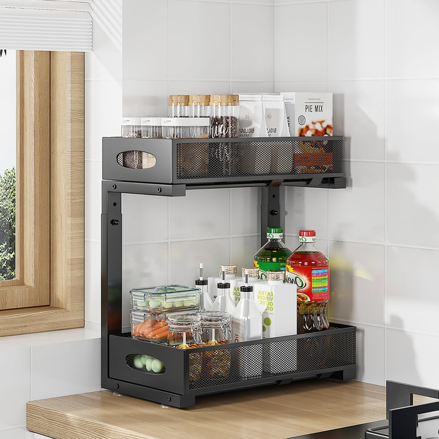 2-Tier Under Sink Organizer - Rustproof Steel Sliding Shelf for Kitchen & Bathroom Storage