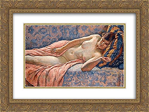 Theo van Rysselberghe Female Nude Art Print - 24x18 Inch Gold Ornate Framed Museum Quality Reproduction with Double Matting | Elegant Wall Decor for Living Room, Bedroom & Office