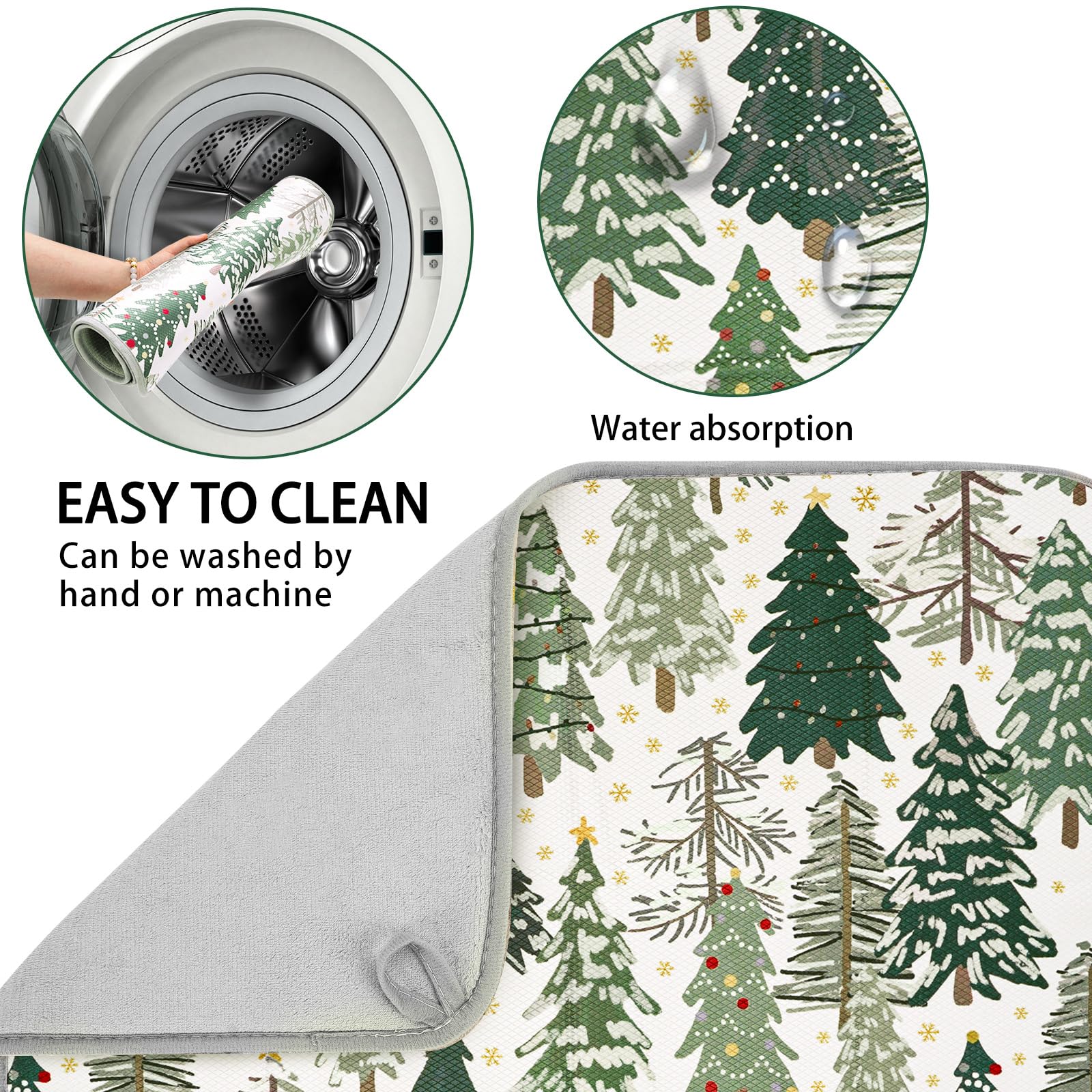 Christmas Tree Dish Drying Mat - Absorbent Kitchen Counter Protector for Holiday Decor, 18x24 Inch