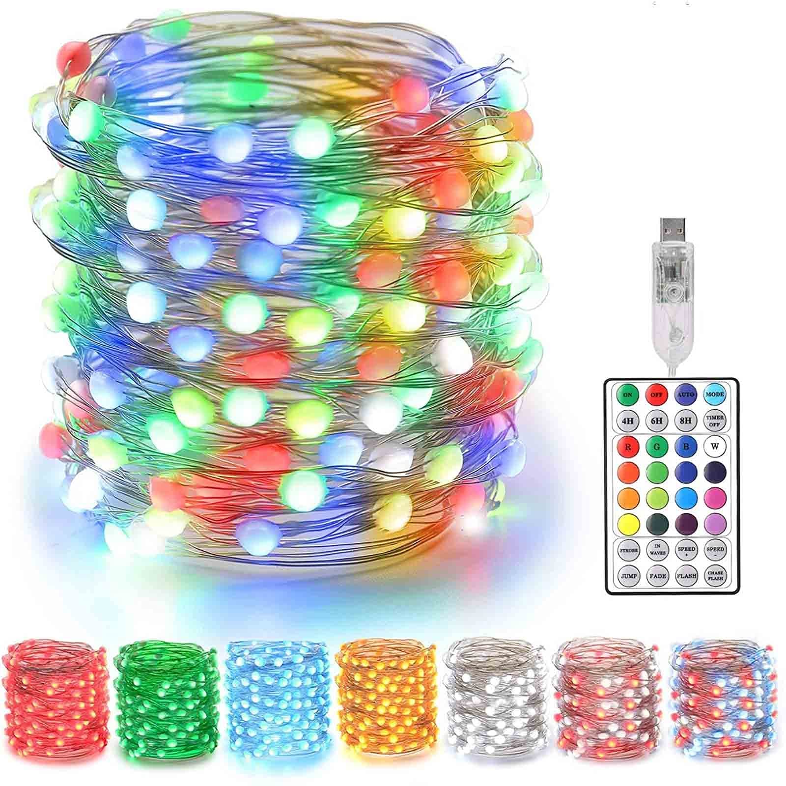FungPull Point 2 Holiday String Lights - 20 LED RGB Color Changing Christmas Lights with 32m Length & Remote Control - Battery Operated Mini Fairy Lights for Outdoor Decor, Party, Garden, Wedding (Multicolor)
