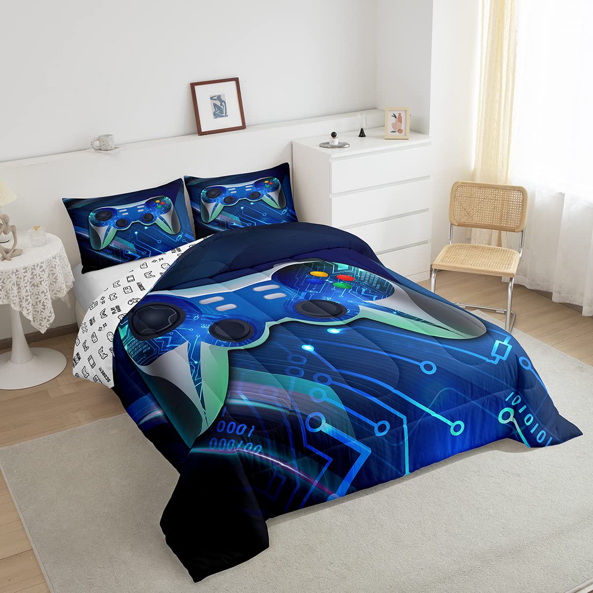 Feelyou Queen Size Gaming Comforter Set for Boys & Teens - Video Game Themed Bedding with 2 Pillowcases - Perfect for Gamers' Bedroom Decor & Sleepovers