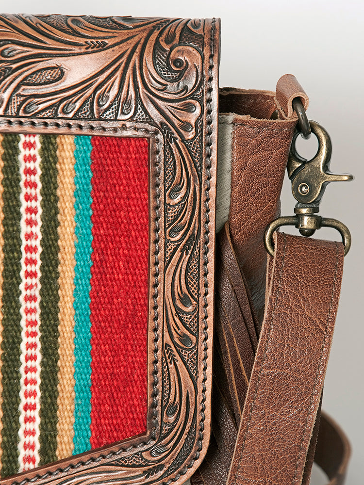 Genuine Leather Western Handbag for Women - American Darling Hand Tooled Saddle Blanket Hair On Purse | Cowgirl Fashion Accessory for Rodeo, Country Music Festivals & Western Style Outfits