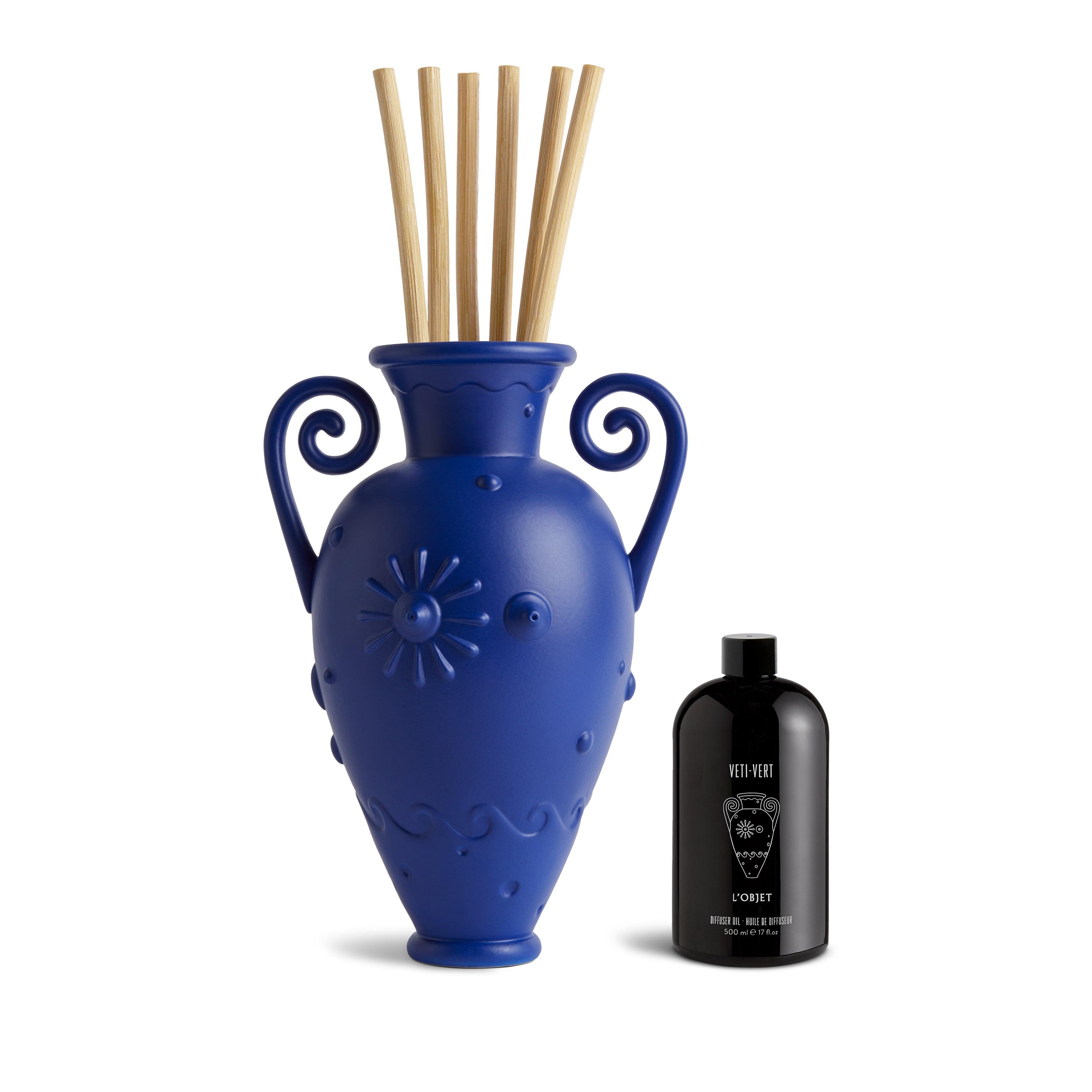 Pantheon Orpheus Amphora & Veti Vert Essential Oil Diffuser Set - Blue Ceramic Aromatherapy for Home, Office & Spa Relaxation