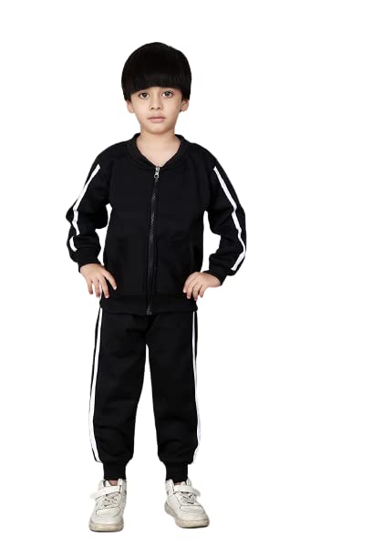 Ameeha Stylish Kids Striped Track Suit for Boys & Girls (8-9 Years) - Black Athletic Outfit for School, Sports & Playtime