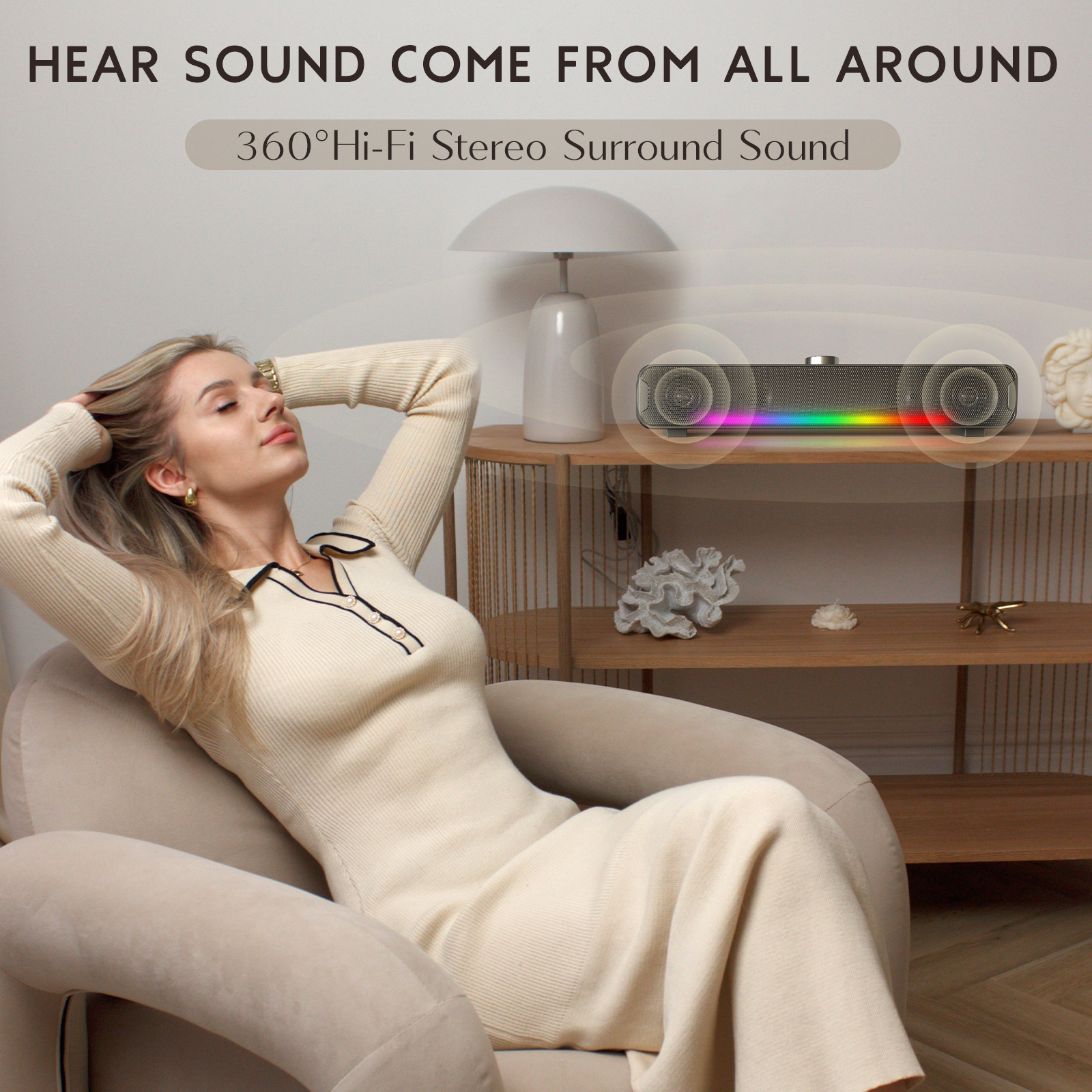 ONIKUMA L16 Bluetooth Speaker with RGB Lights - Powerful Portable Soundbar for PC, TV, Gaming & Home Theater | Perfect for Parties, Movies & Gaming Setup