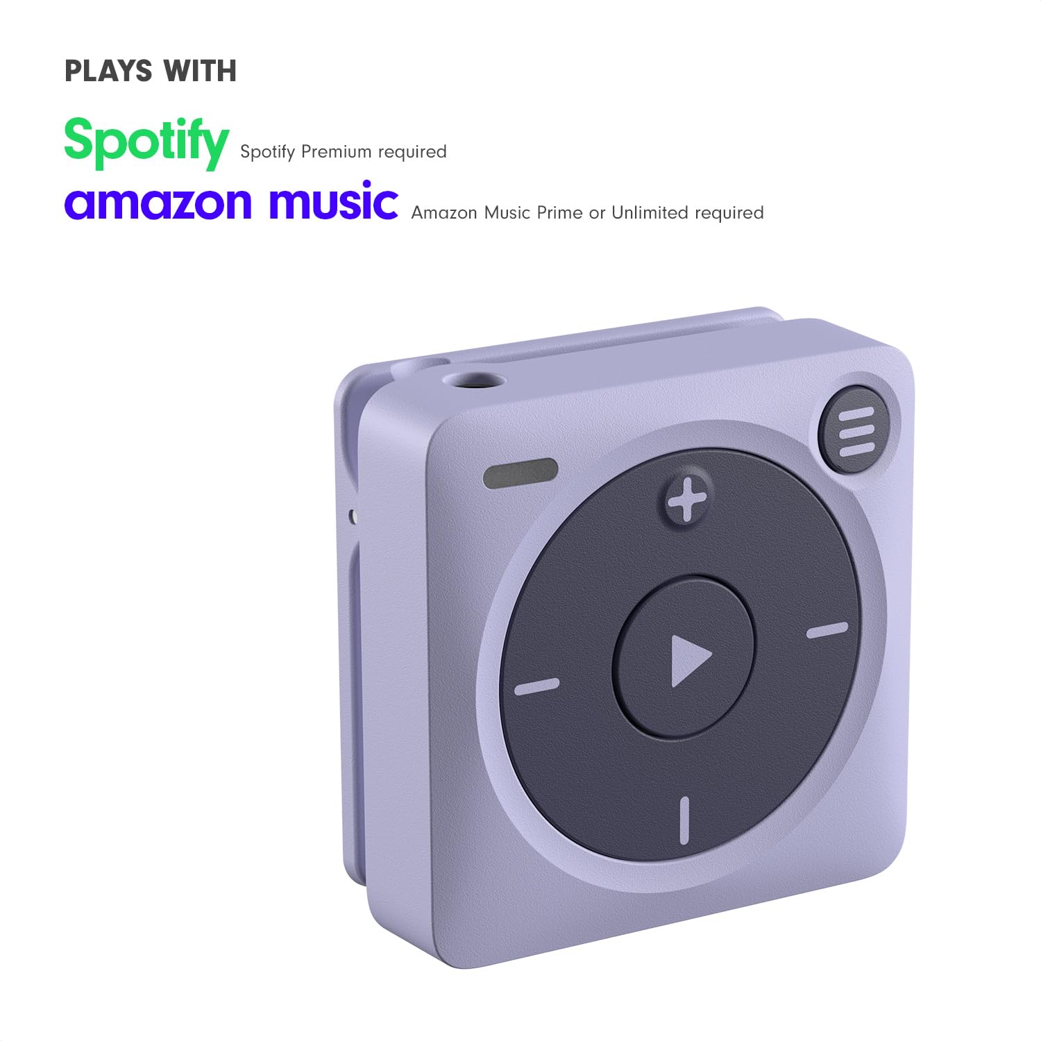 Mighty 3 Spotify & Amazon Music Player - Bluetooth & Wired Headphone Compatible MP3 Player with 1000+ Song Storage - Screen-Free Portable Music Device for Running, Gym, Travel - No Phone Needed (Lavender)