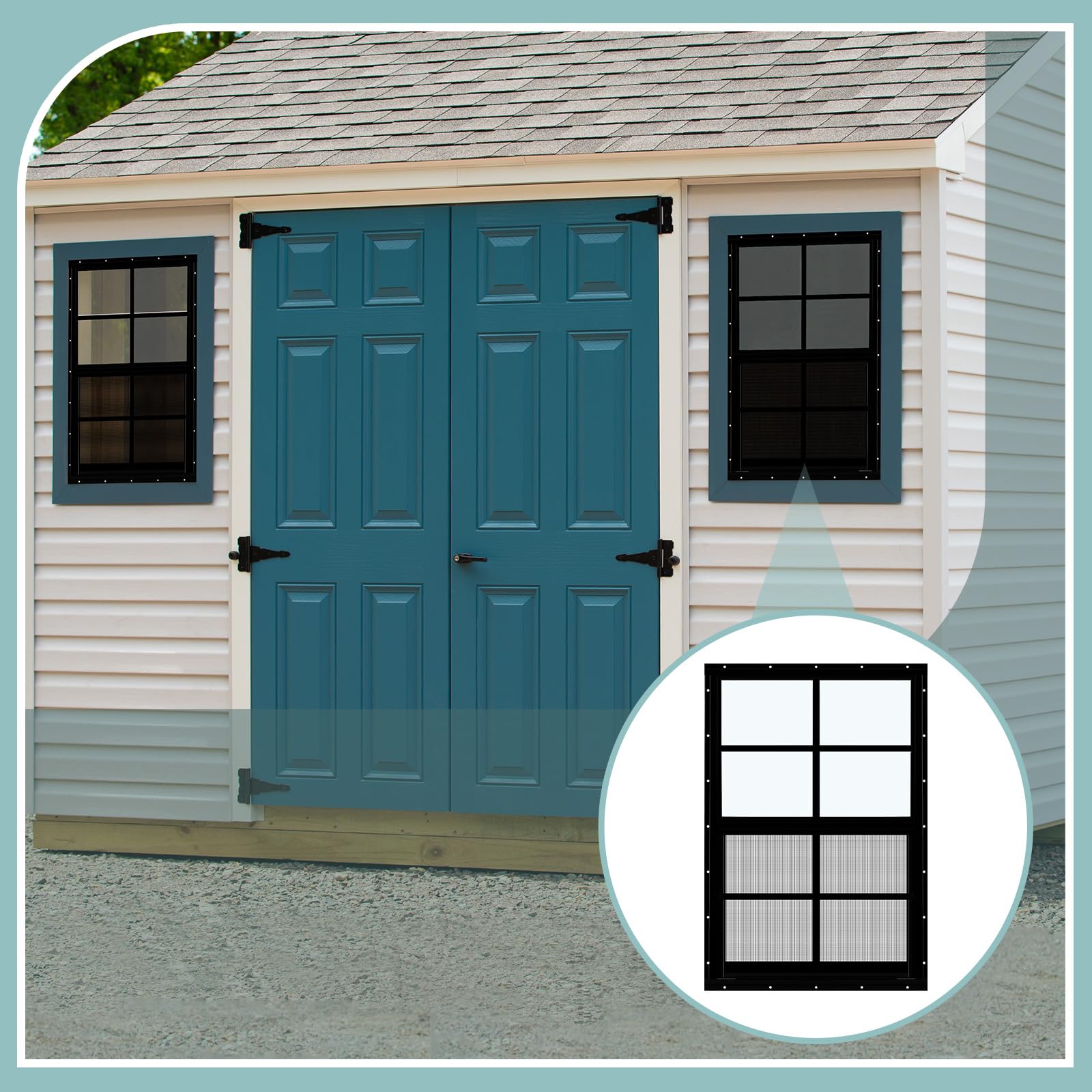 Tandefio 2 Pack 18x27 Inch Black Flush Mount Shed Windows with Tempered Glass & Screen - Vertical Sliding Windows with Hardware for Chicken Coops, Barns, Sheds & Outdoor Buildings - Weatherproof & Durable Design for Farmhouse, Backyard & Garden Use