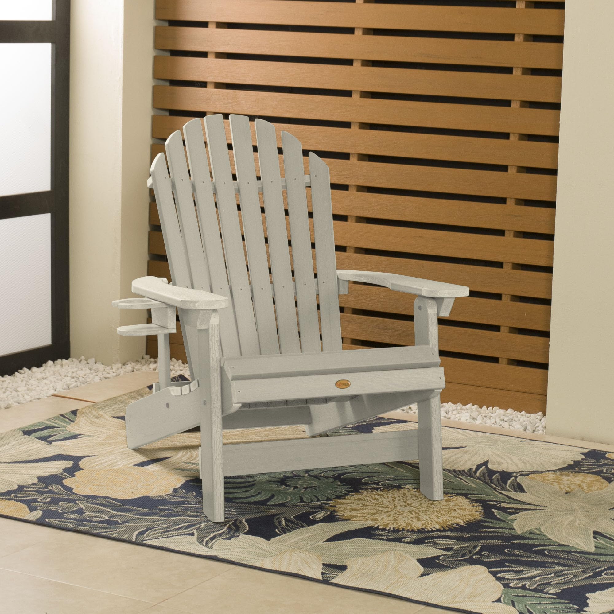 Highwood Hamilton King Size Folding Reclining Adirondack Chair with Cup Holder - Whitewash Outdoor Patio Furniture for Backyard, Poolside & Garden Relaxation