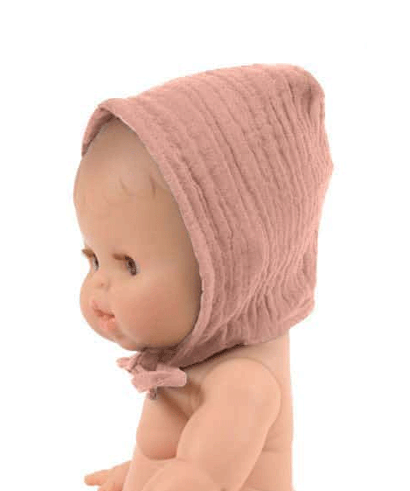 Vintage Rose Linen Baby Doll Bonnet for Minikane Dolls - Perfect for Nursery Decor, Tea Parties & Photo Props