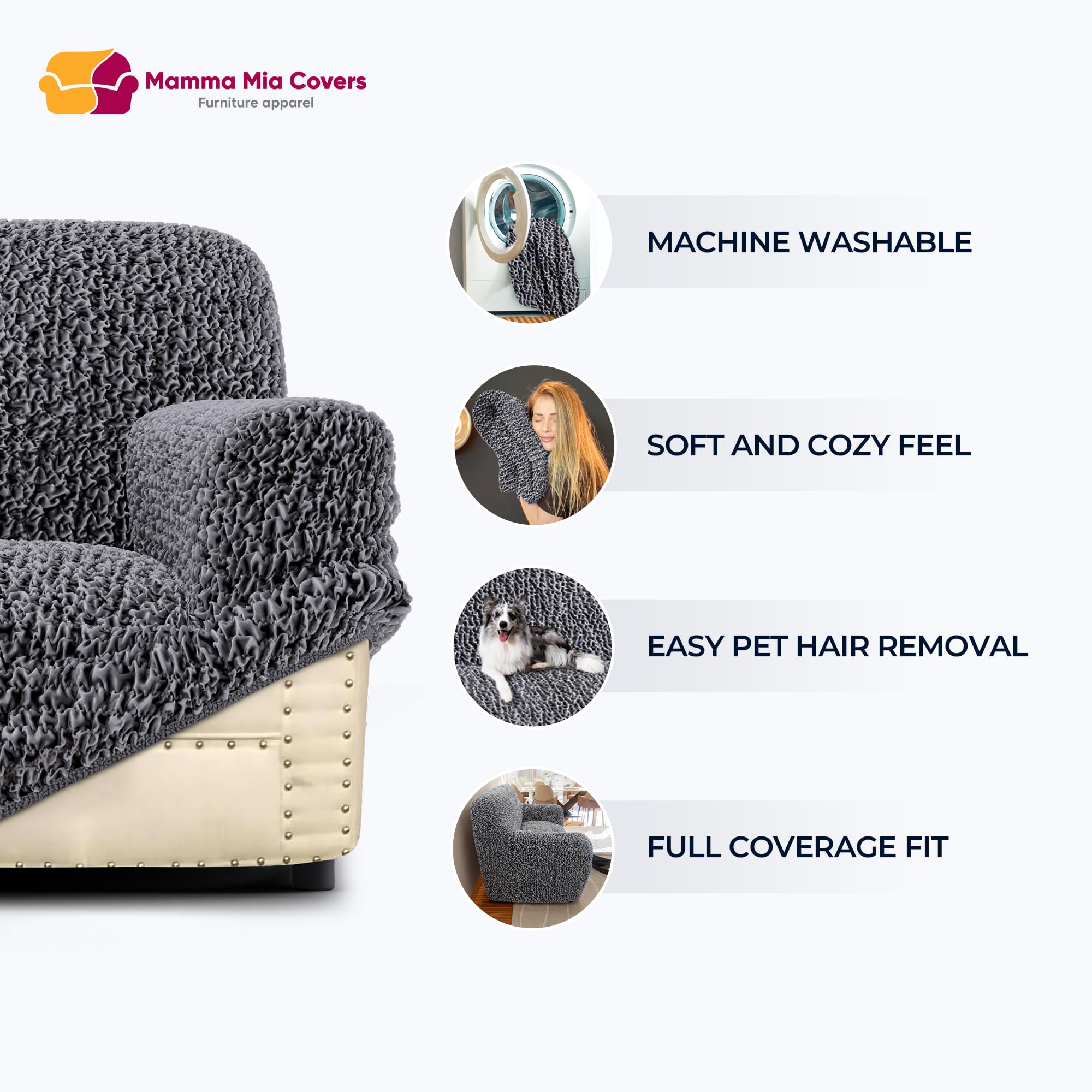 PAULATO BY GA.I.CO Stretch Velvet Loveseat Slipcover - Oversized Chair Cover & Sofa Protector for Pets - Shiny Velvet Couch Cover - Washable Slipcover for Living Room, Bedroom - Grey Velvet Furniture Protector for Cats & Dogs