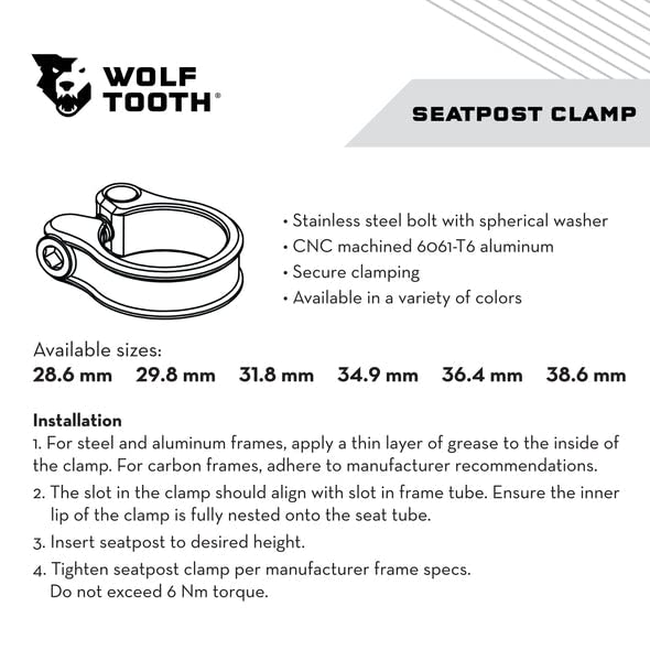 Wolf Tooth Precision-Machined Seatpost Clamp - Lightweight CNC Aluminum Bike Seat Clamp for MTB, Road & Gravel Bikes | Secure Seatpost Locking for Cycling & Mountain Biking
