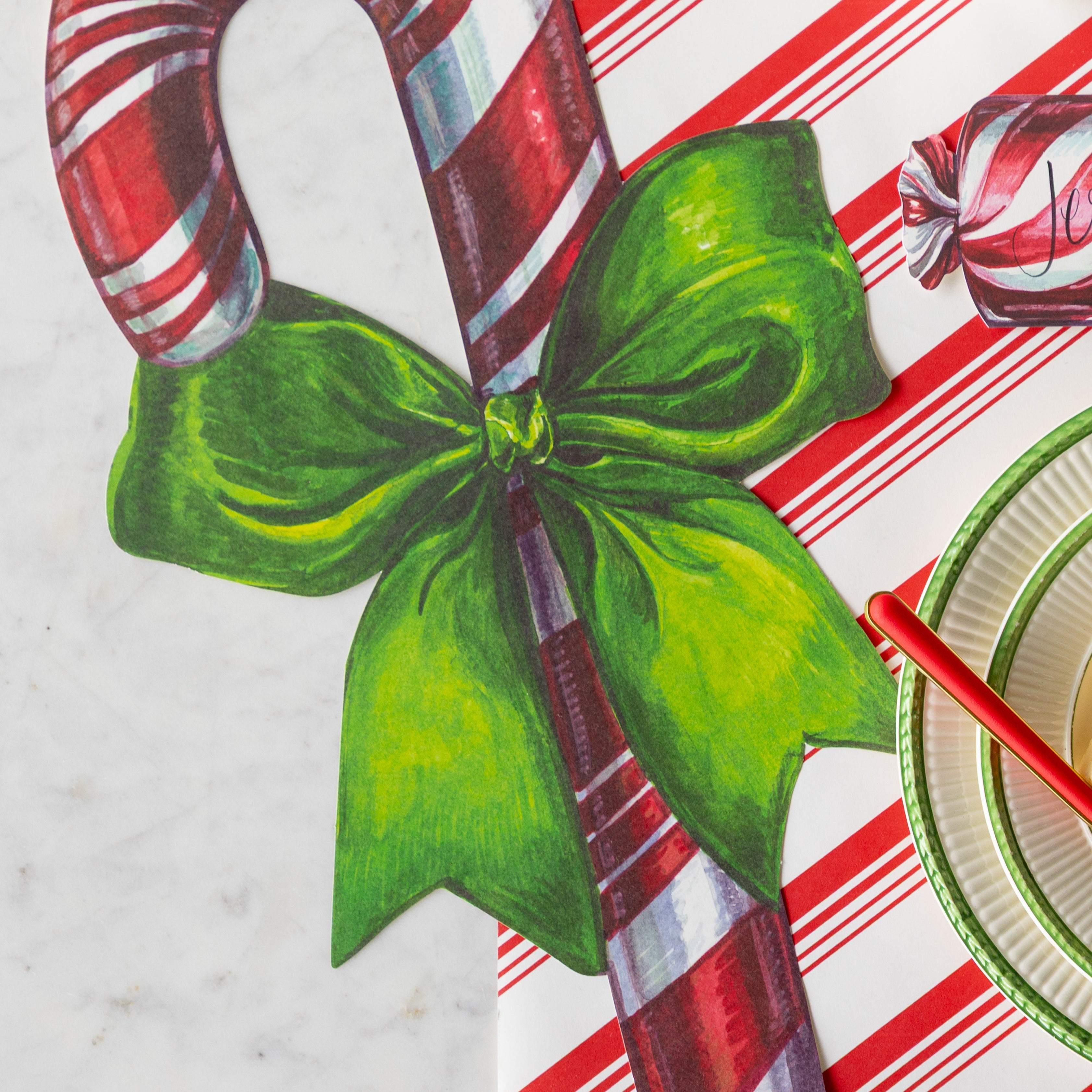 Christmas Die-Cut Candy Cane Placemat - Festive Holiday Table Decor for Parties & Dining
