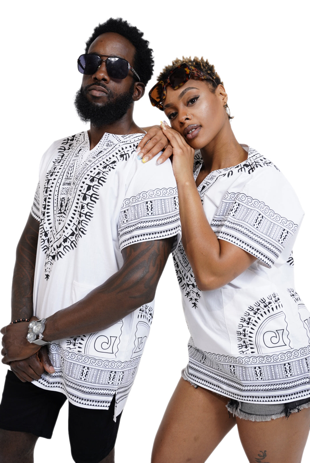 African Print Dashiki Shirt for Men & Women | White Unisex African Tunic | Festival Wear, Cruise Outfit, Concert Attire | DP3830M | Perfect for Cultural Events, Beach Vacations & Summer Parties