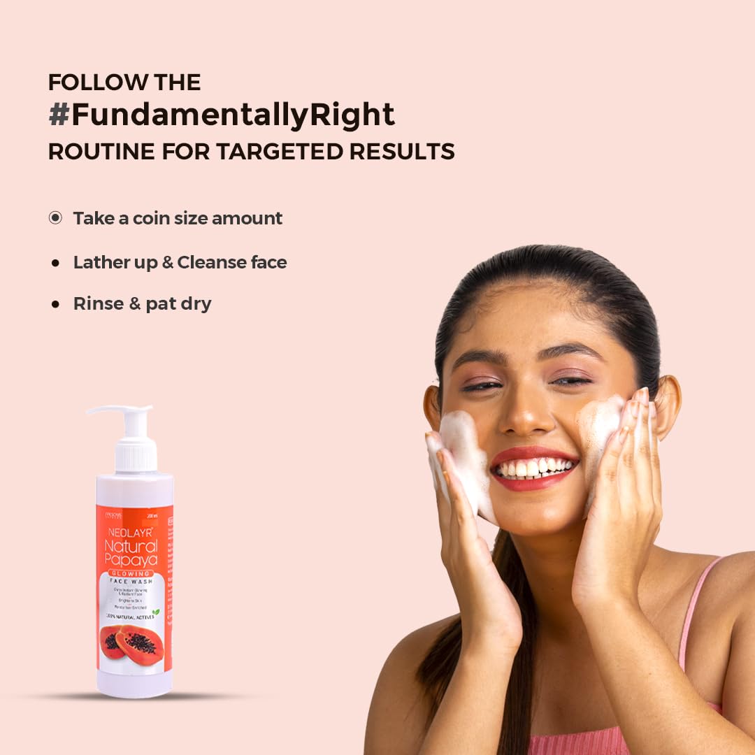 Neolayr Natural Papaya Glowing Face Wash with Papaya Extracts - Brightening & Moisturizing Cleanser for Radiant Skin (200ml) | Perfect for Daily Skincare Routine & Achieving a Healthy Glow