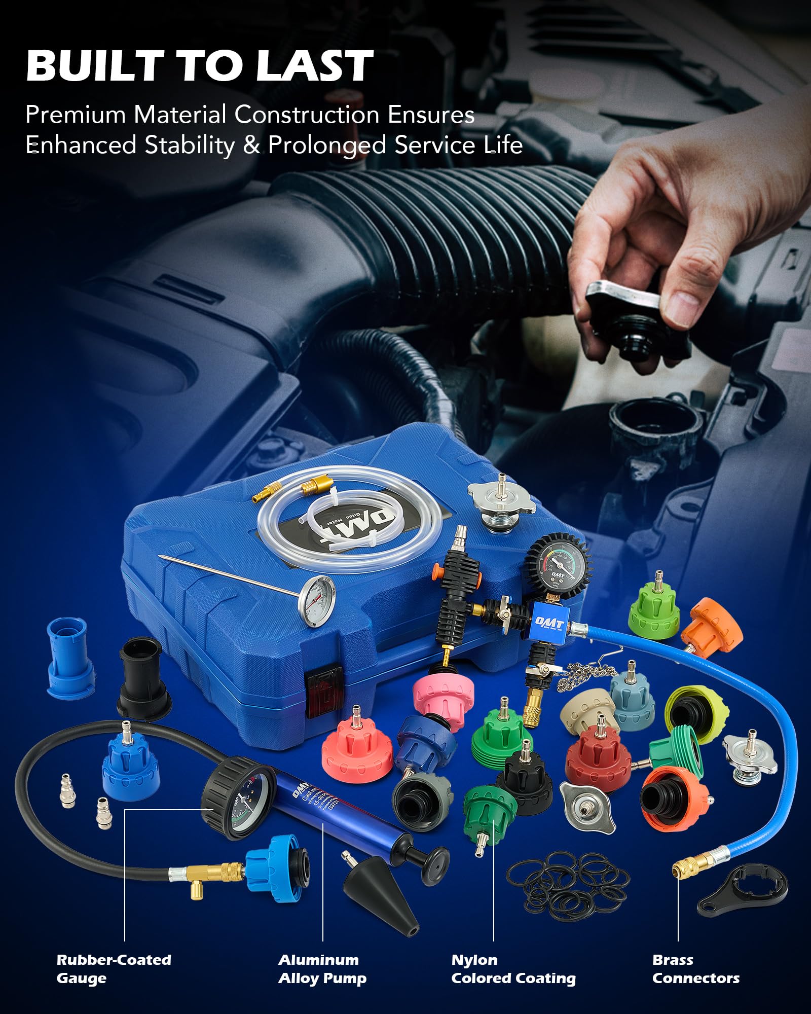 Orion Motor Tech 31-Piece Coolant Pressure Tester Kit - Universal Radiator Cooling System Diagnostic Tool with 23 Adapters & Vacuum Pump - Perfect for Car Maintenance, DIY Auto Repair, and Professional Mechanics