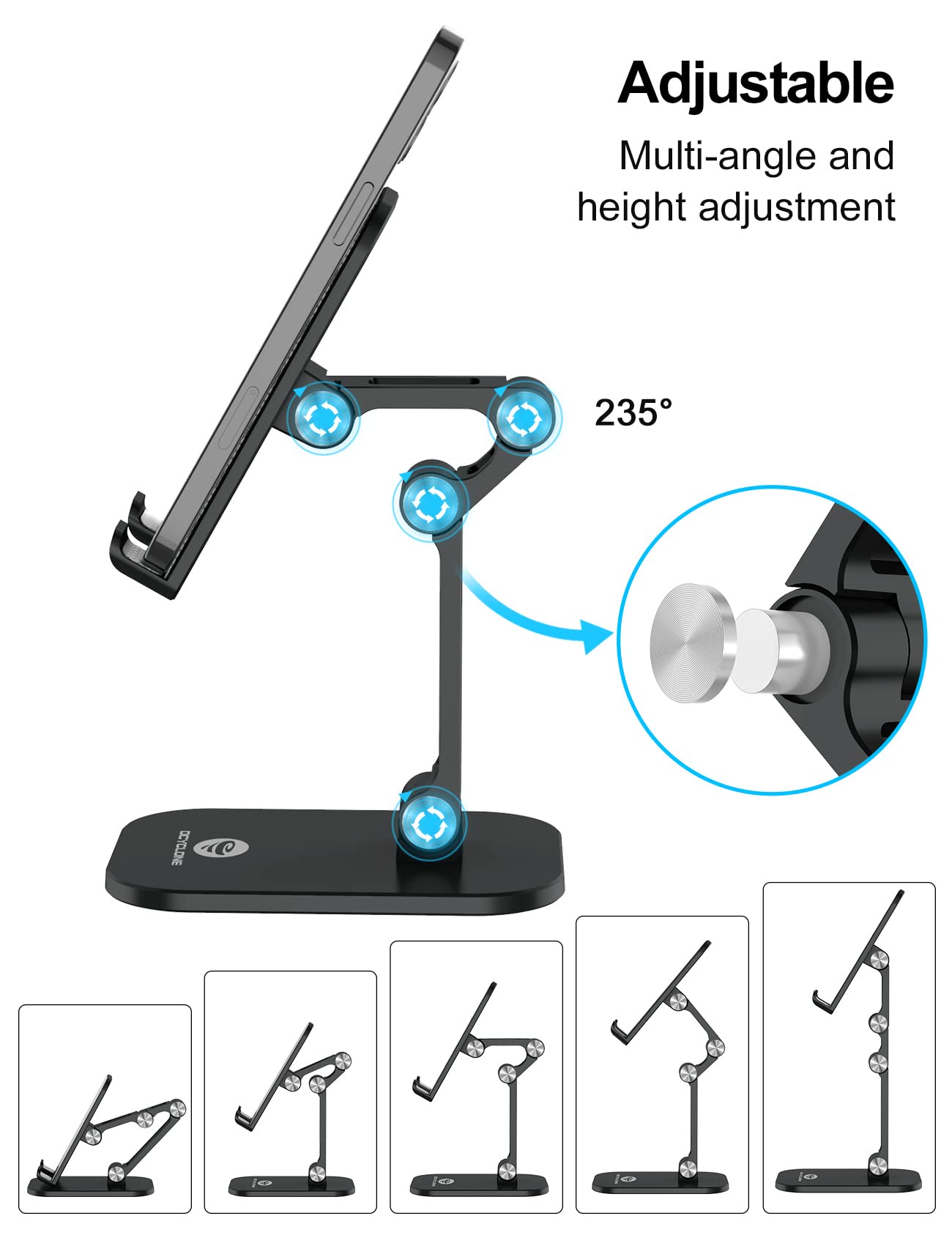 Adjustable Height & Angle Foldable Phone Stand Holder for Desk - Compatible with iPhone, iPad, Tablets 4.7