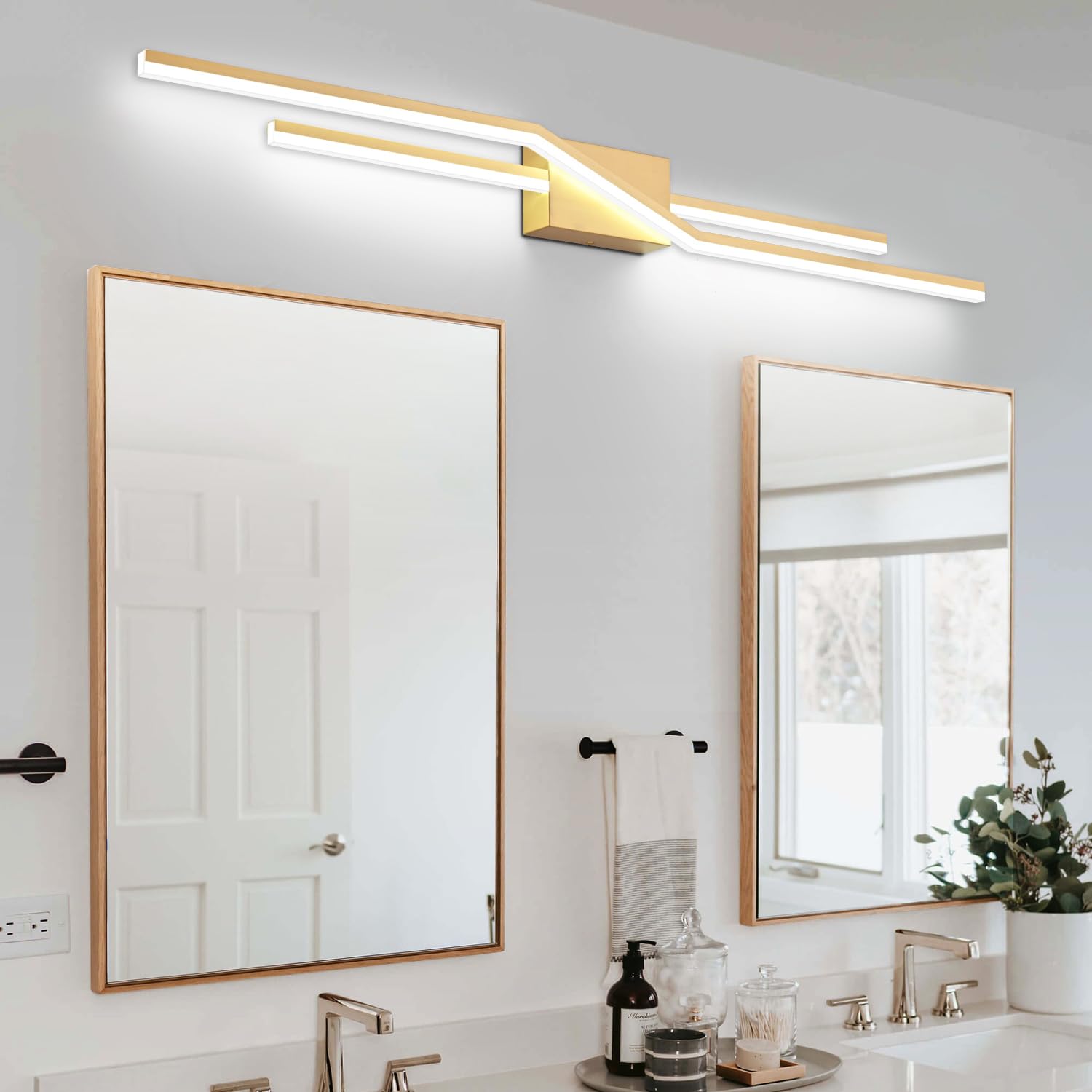 SOLFART 48 Inch LED Vanity Lights - Dimmable Bathroom Wall Light Fixture with Spotlight, Brushed Bronze Finish - Perfect for Makeup Vanity, Bathroom Mirror Lighting & Modern Home Decor