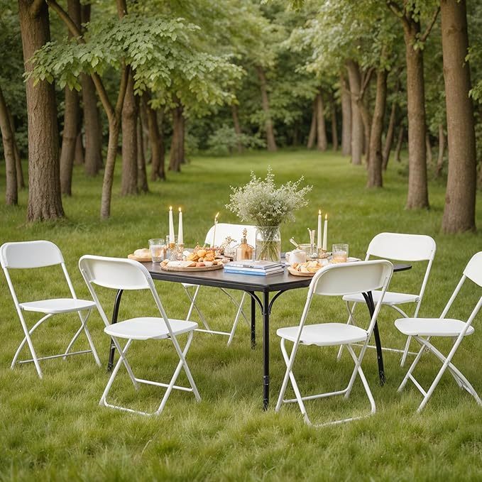 10 Pack Heavy Duty Folding Chairs with Metal Frame - 330lb Capacity Plastic Stackable Portable Seats for Indoor Outdoor Use - Perfect for Parties, Weddings, Events, Office, Patio, Picnic & Kitchen (White)
