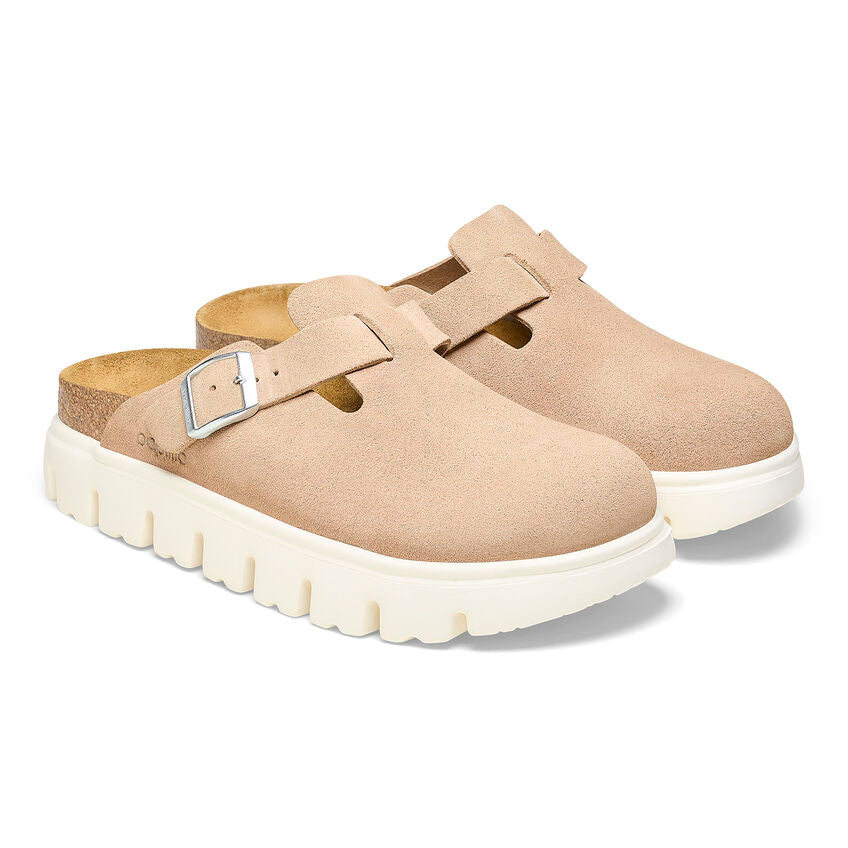 Birkenstock Boston Soft Footbed Sandals - Chunky Suede Leather in Warm Sand | Comfortable Unisex Clogs for Home, Office & Casual Wear