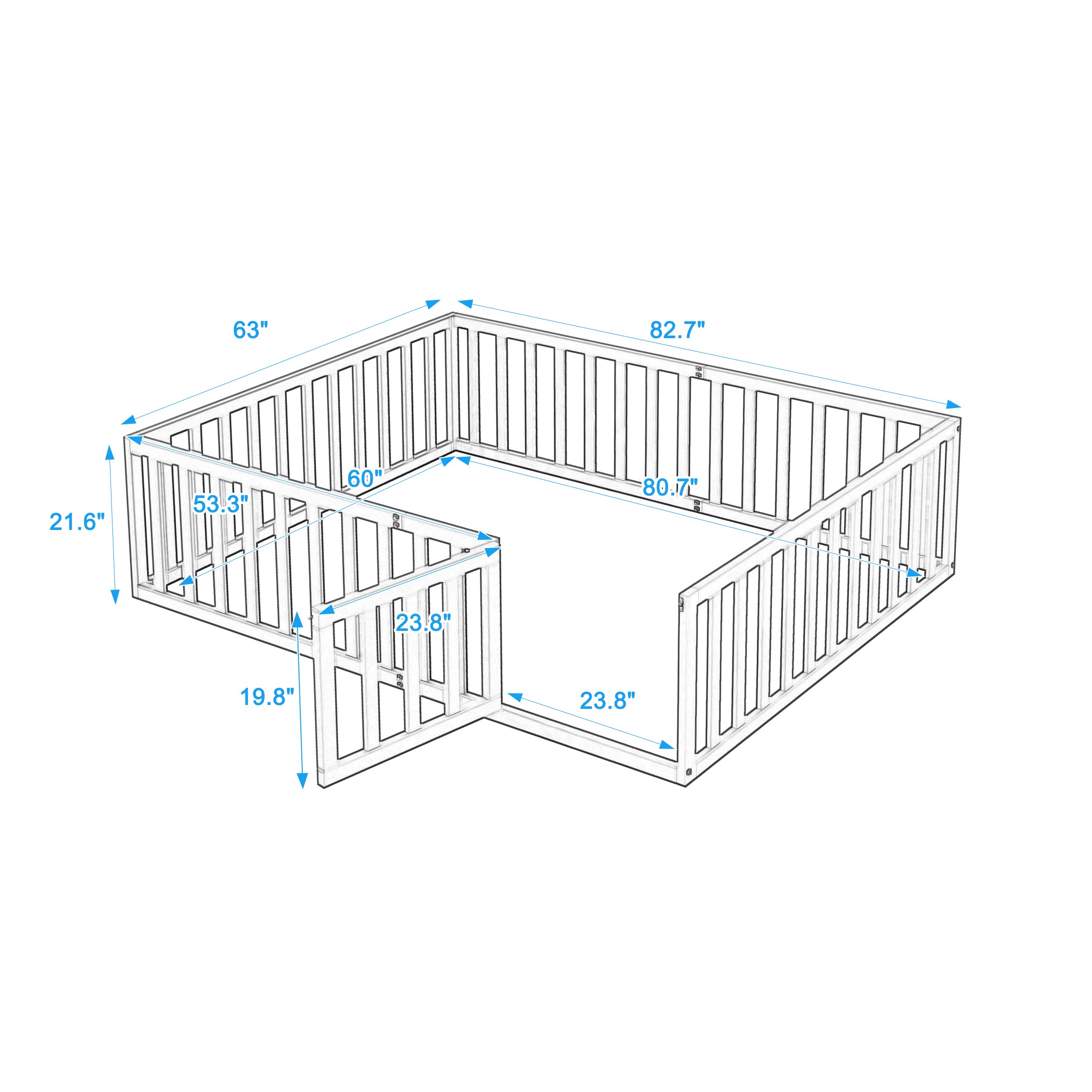 SOFTSEA Queen Montessori Floor Bed Frame with Safety Fence for Kids & Toddlers - No Bed Slats Needed - Perfect for Montessori Rooms, Daycare Centers & Safe Toddler Sleeping Spaces