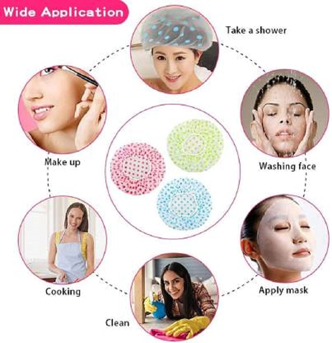Elecsera Reusable Waterproof Shower Cap - 3 Pack for Women & Men, Elastic Hair Cover for Bathing, Swimming, Spa & Hair Care