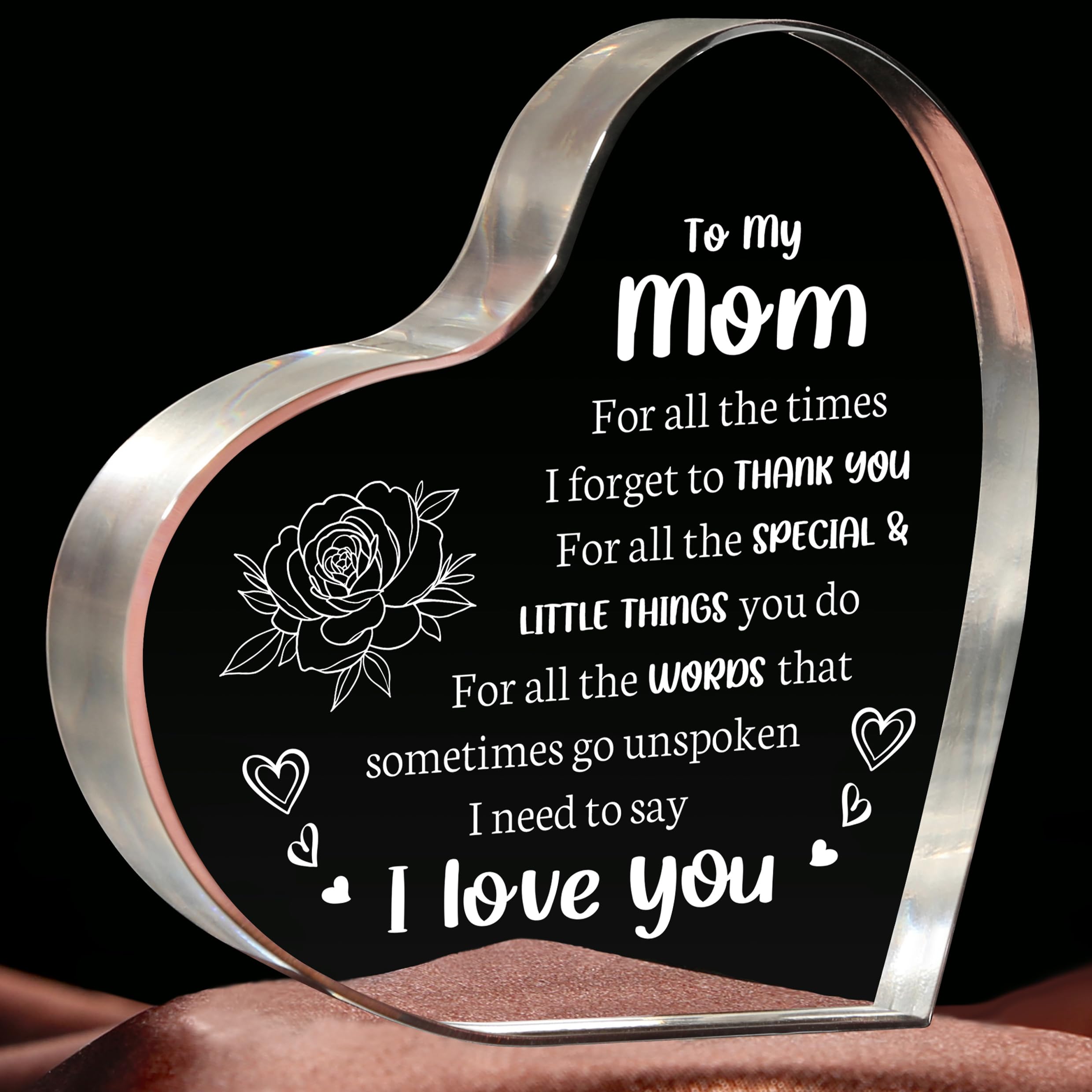 Personalized Acrylic Keepsake for Mom - 3.9x3.9 Inch 'I Love You Mom' Gift - Perfect for Mother's Day, Birthday, Christmas & Valentine's Day - Heartfelt Present from Son/Daughter - Home Decor & Sentimental Gift Idea