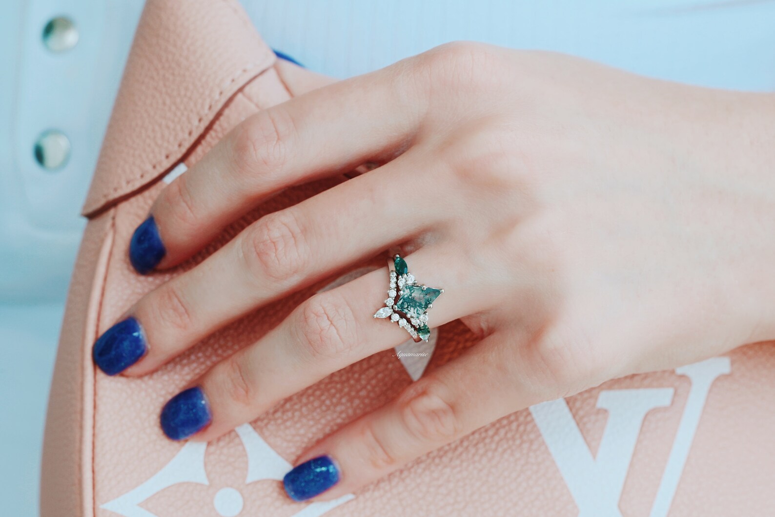 Skye Kite™ Sterling Silver Green Moss Agate Ring Set for Women - Elegant Gemstone Jewelry for Everyday Wear, Gift Giving & Special Occasions