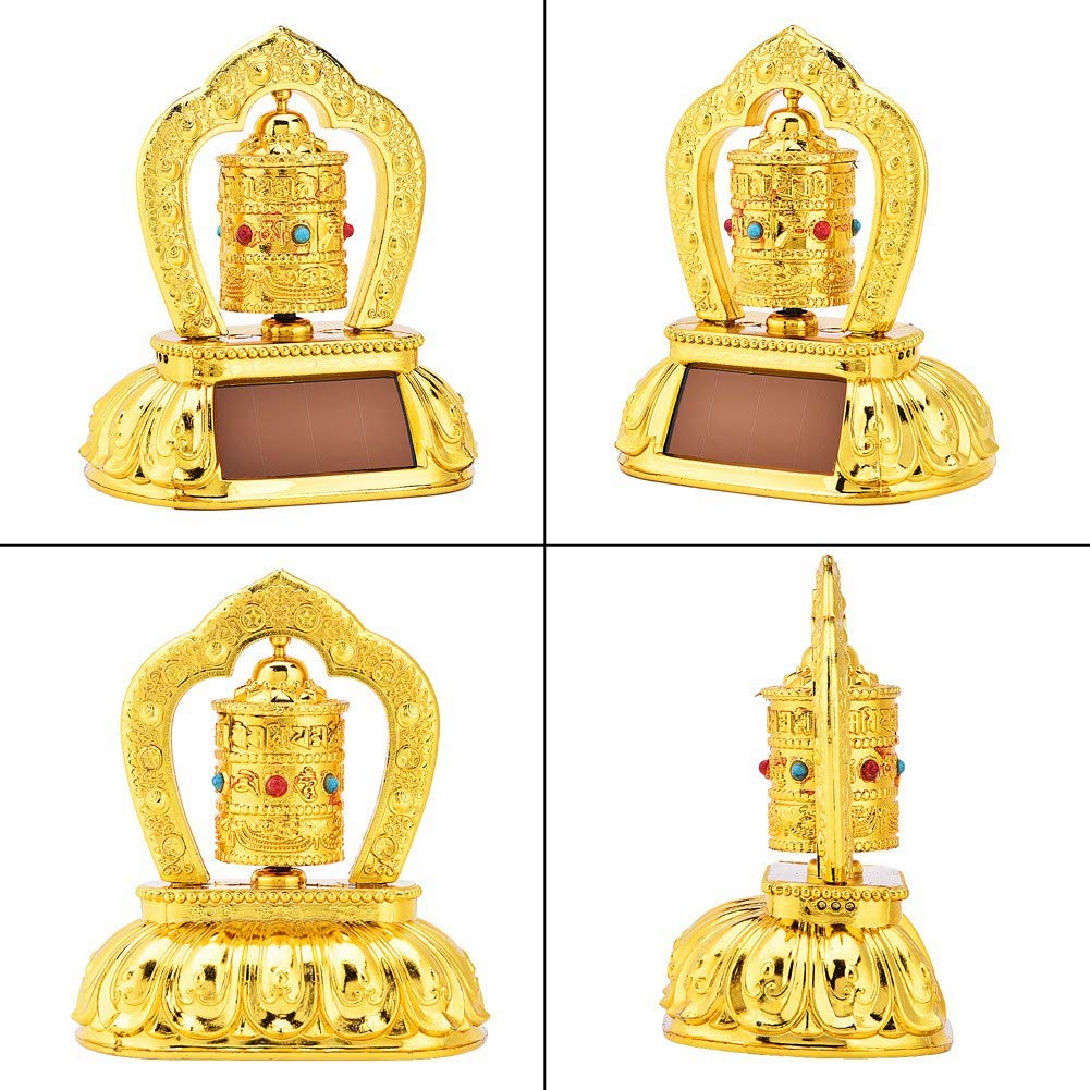 Solar Powered Tibetan Buddhist Prayer Wheel - Car Interior Decor & Spiritual Meditation Accessory | Perfect for Mindful Driving, Home Altar, and Meditation Spaces